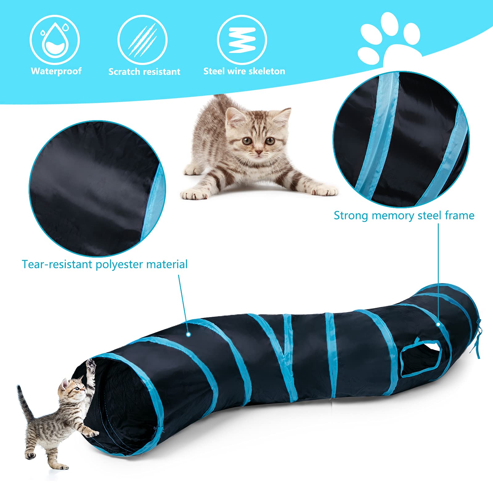 Sheldamy Cat Tunnel, S-2-Way Cat Tunnels For Indoor Cats, Collapsible Cat Play Tunnel, Interactive Toy Maze Cat House With 1 Pla