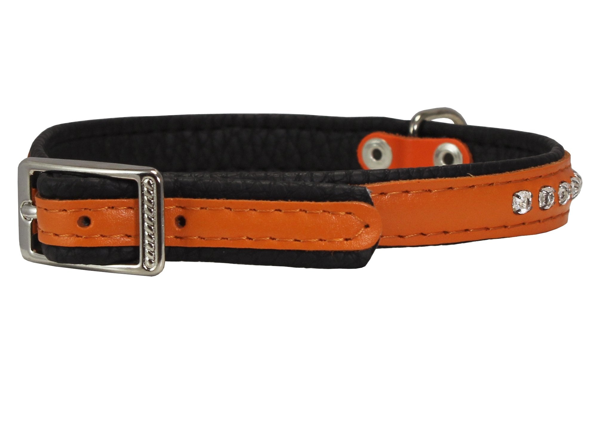 Dogs My Love Rhinestone Genuine Leather Dog Collar (Orange, 8'-9.5' Neck)