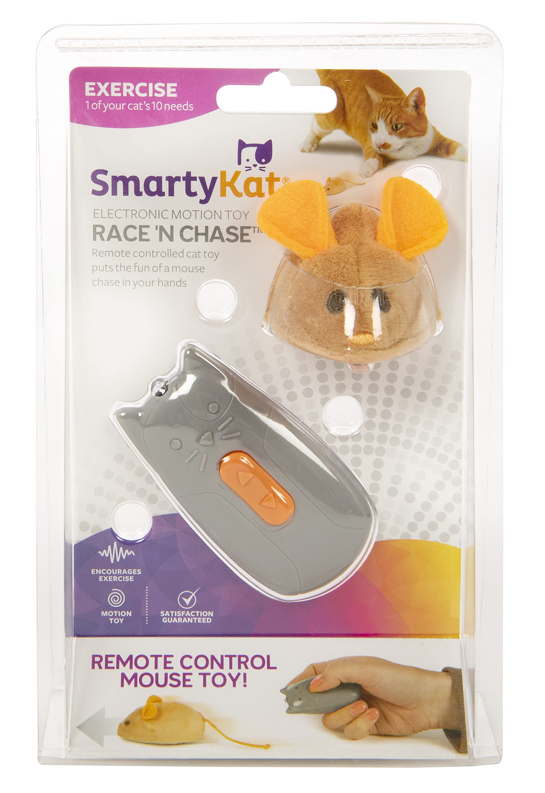 Smartykat Race 'N Chase Electronic Motion Remote Controlled Mouse Cat Toy, Battery Powered - Gray/Orange, One Size