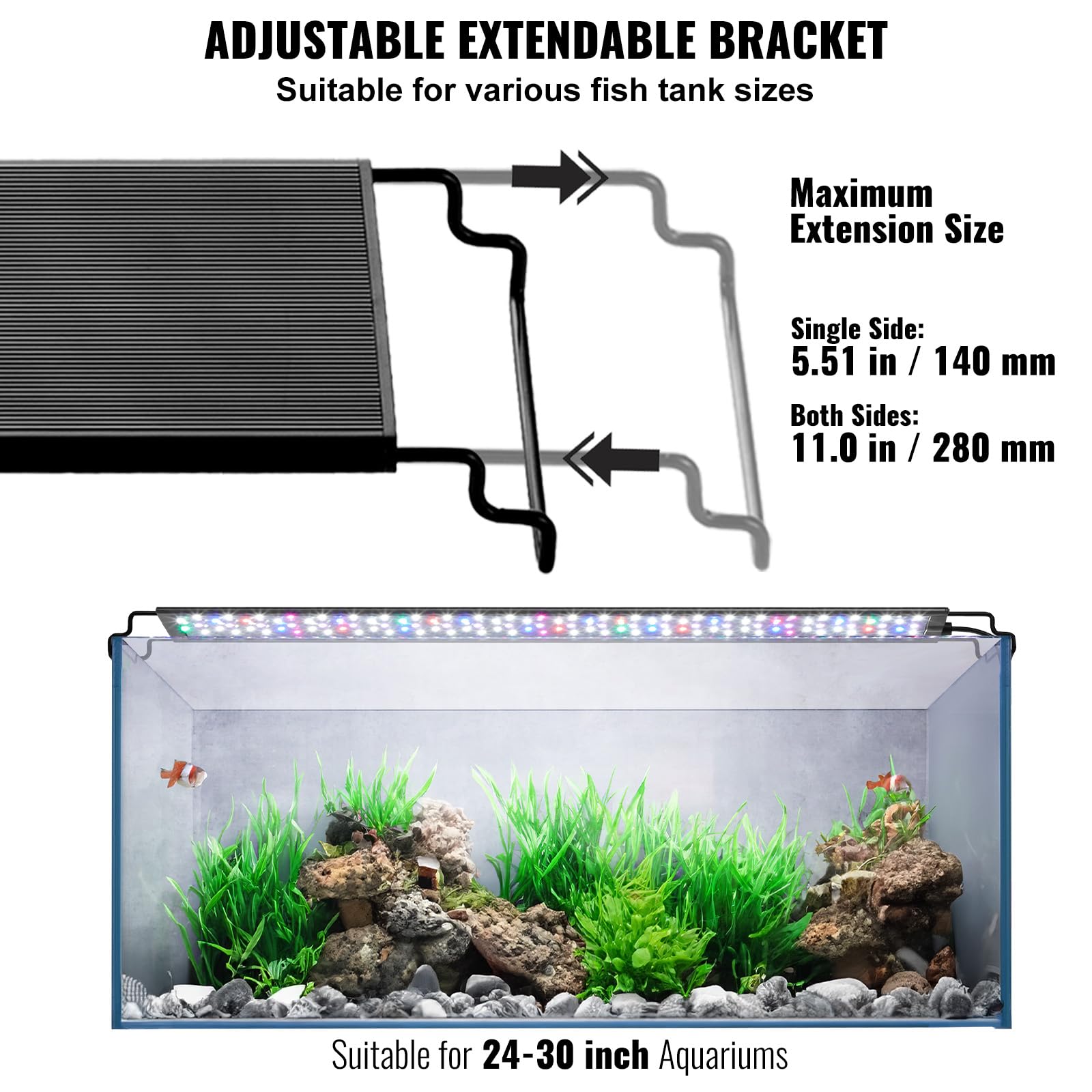 Vevor Aquarium Light With Lcd Monitor, 22W Full Spectrum Fish Tank Light With 24/7 Natural Mode, Adjustable Brightness & Timer -