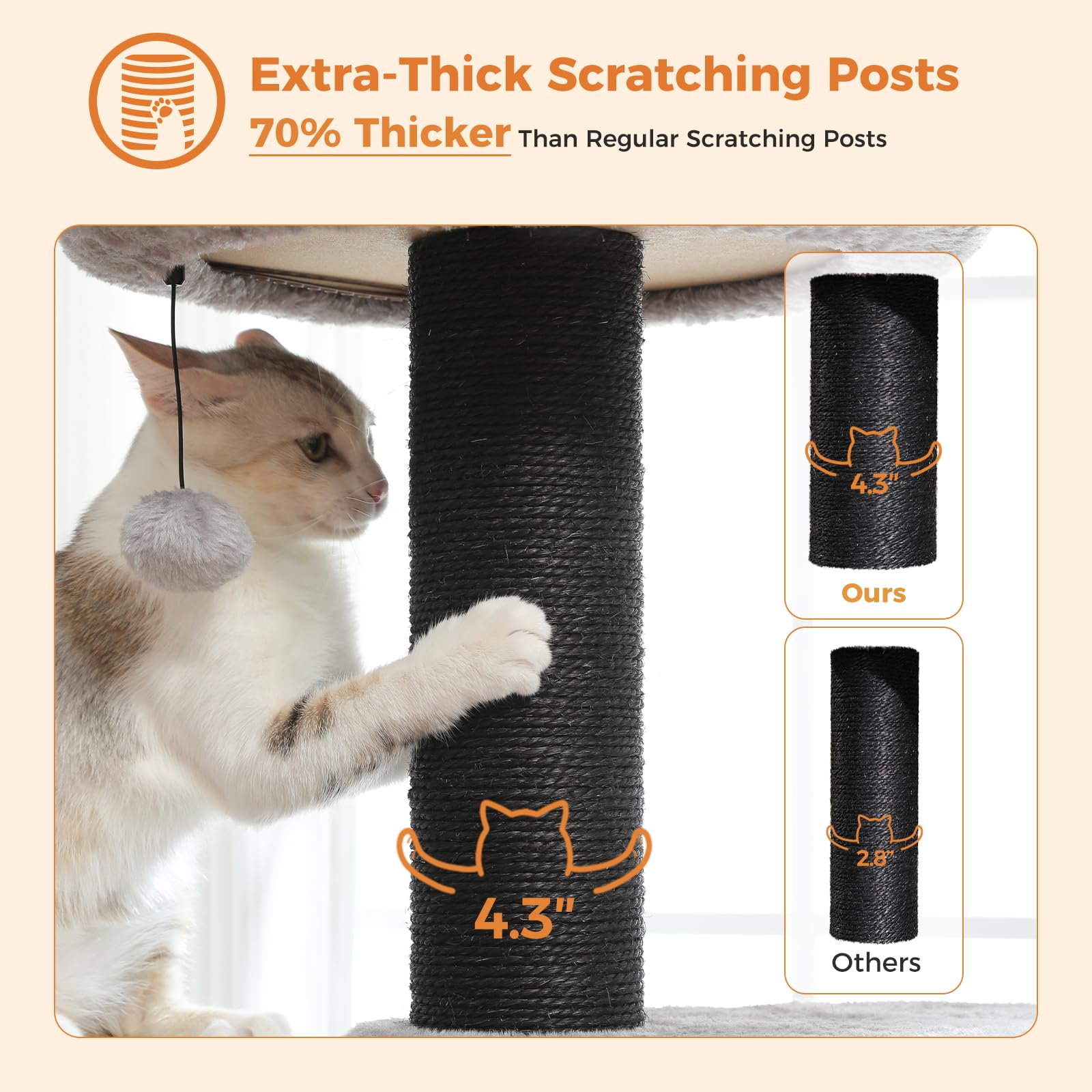 Uymi 50-Inch Heavy-Duty Cat Tree For Large Adult Cats, Large Cat Tree With Thick Scratching Posts (F4.3), Spacious Condo, Sturdy