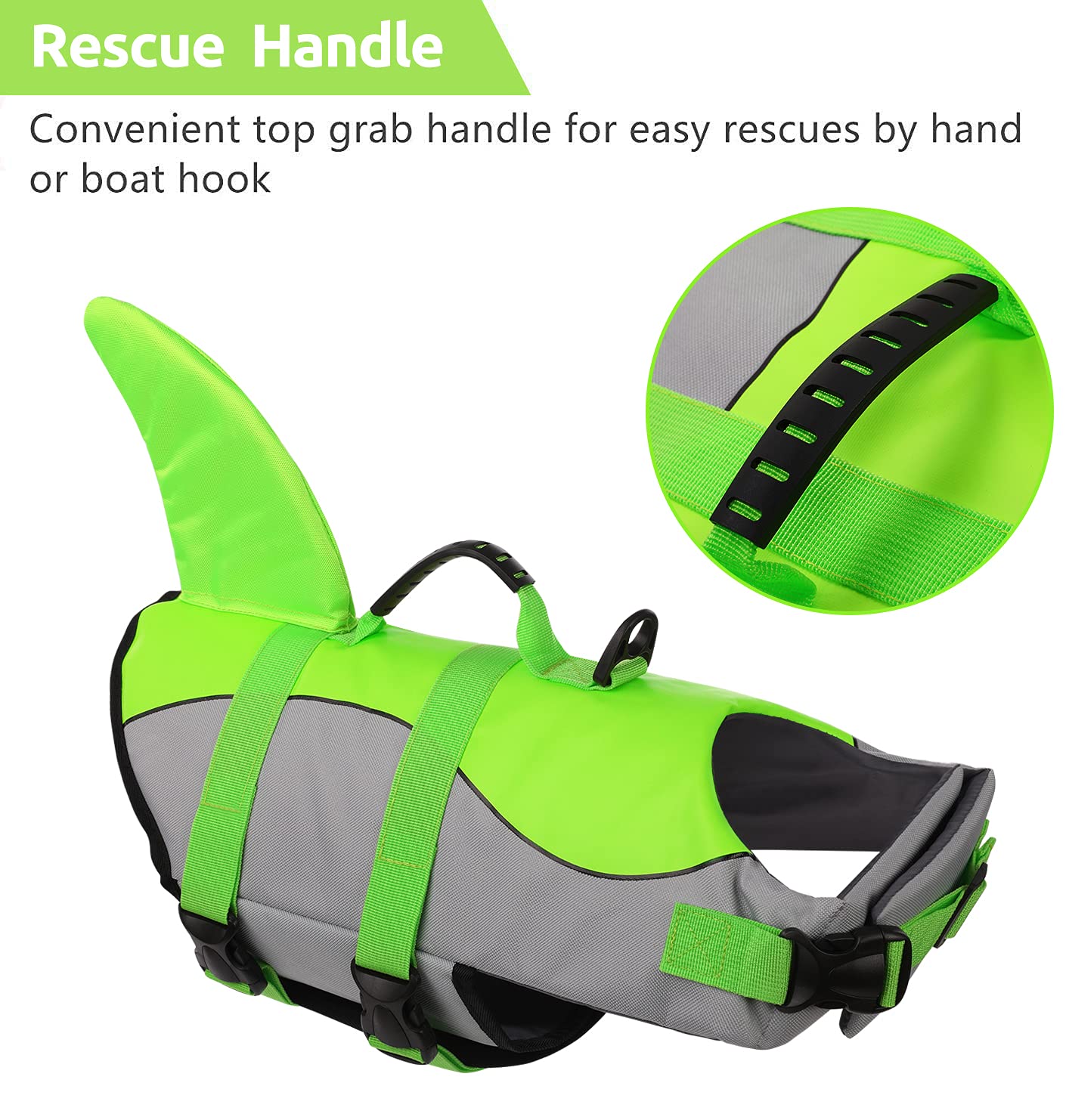 Asenku Dog Life Jacket Pet Life Safety Vest For Swimming Boating, Dog Shark Life Jackets Dog Lifesavers Swimsuits For Pool, Dog Water Floatation Vest For Small Medium Large Dogs, Green, Medium