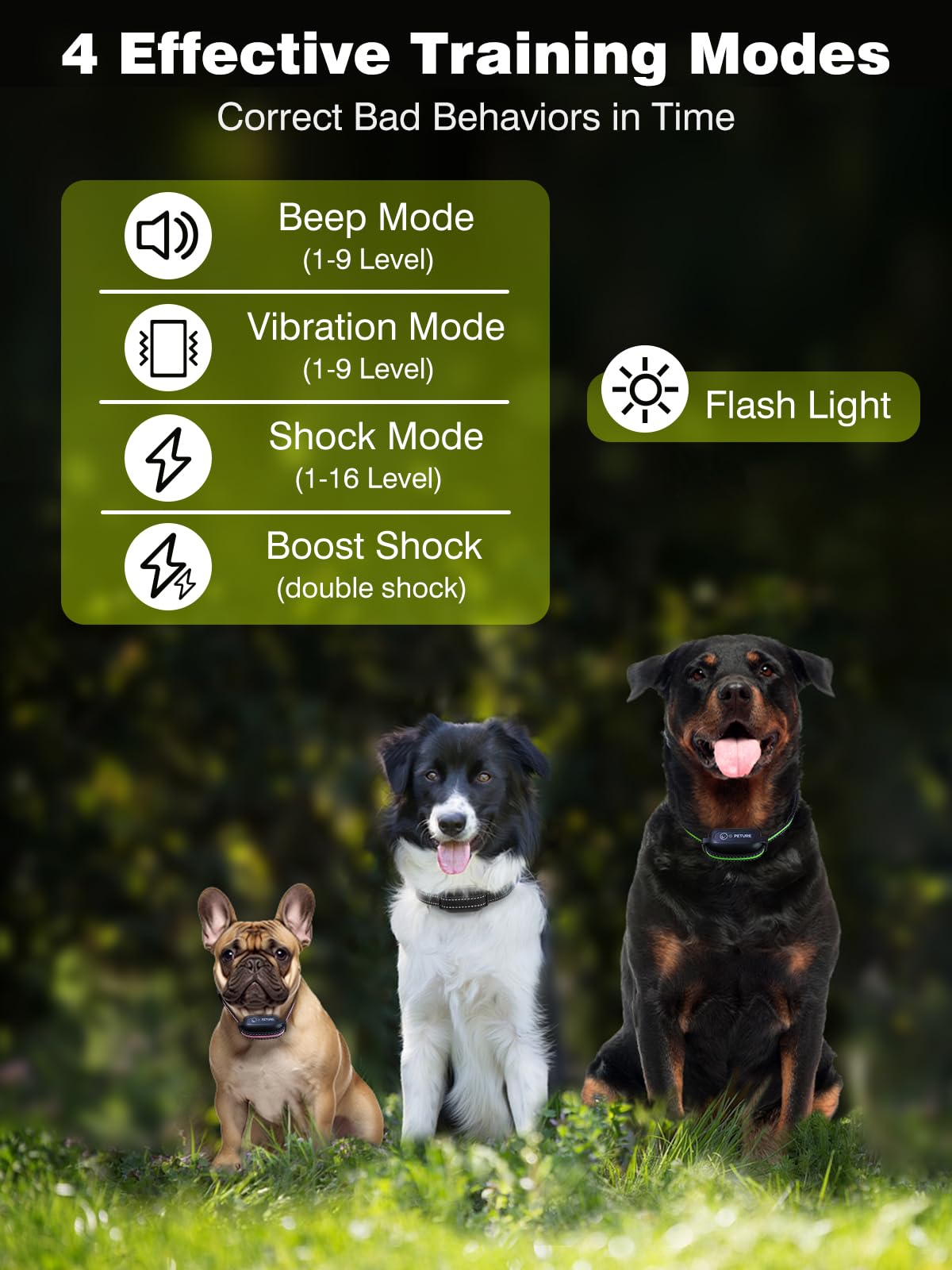 PETURE Dog Shock Collar 2 Pack, 3300FT Rechargeable E-Collar for 5-150Lbs Dogs, IPX7 Waterproof, 4 Training Modes, Remote Control, Black