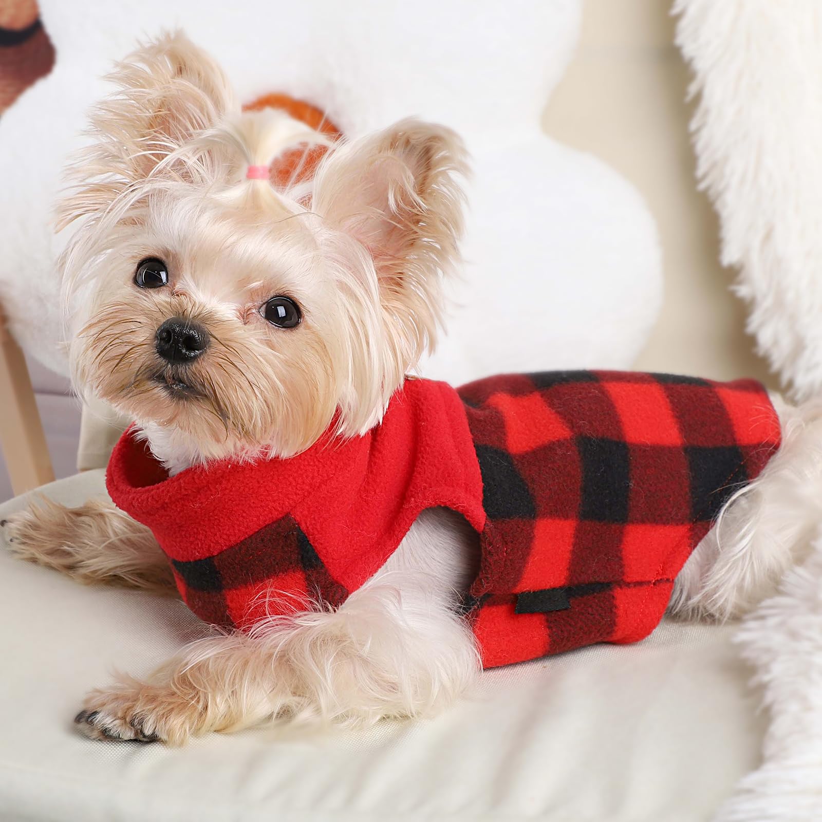Red Plaid Print Fleece Vest Dog Sweater Winter Pet Clothes for Small Dogs Boy Girl Warm Pullover Puppy Sweater Soft Stretchy Pet