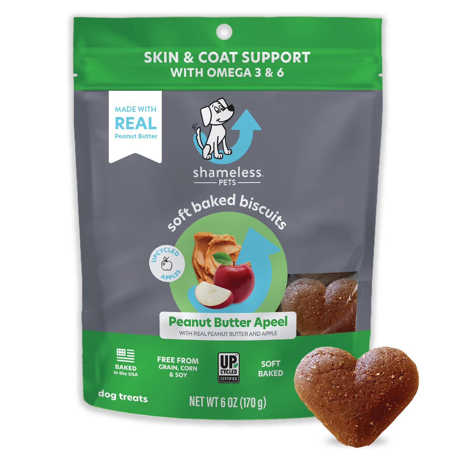 SHAMELESS PETS Natural Grain Free Dog Treats | Made in The USA from Upcycled Food Ingredients (Apple)