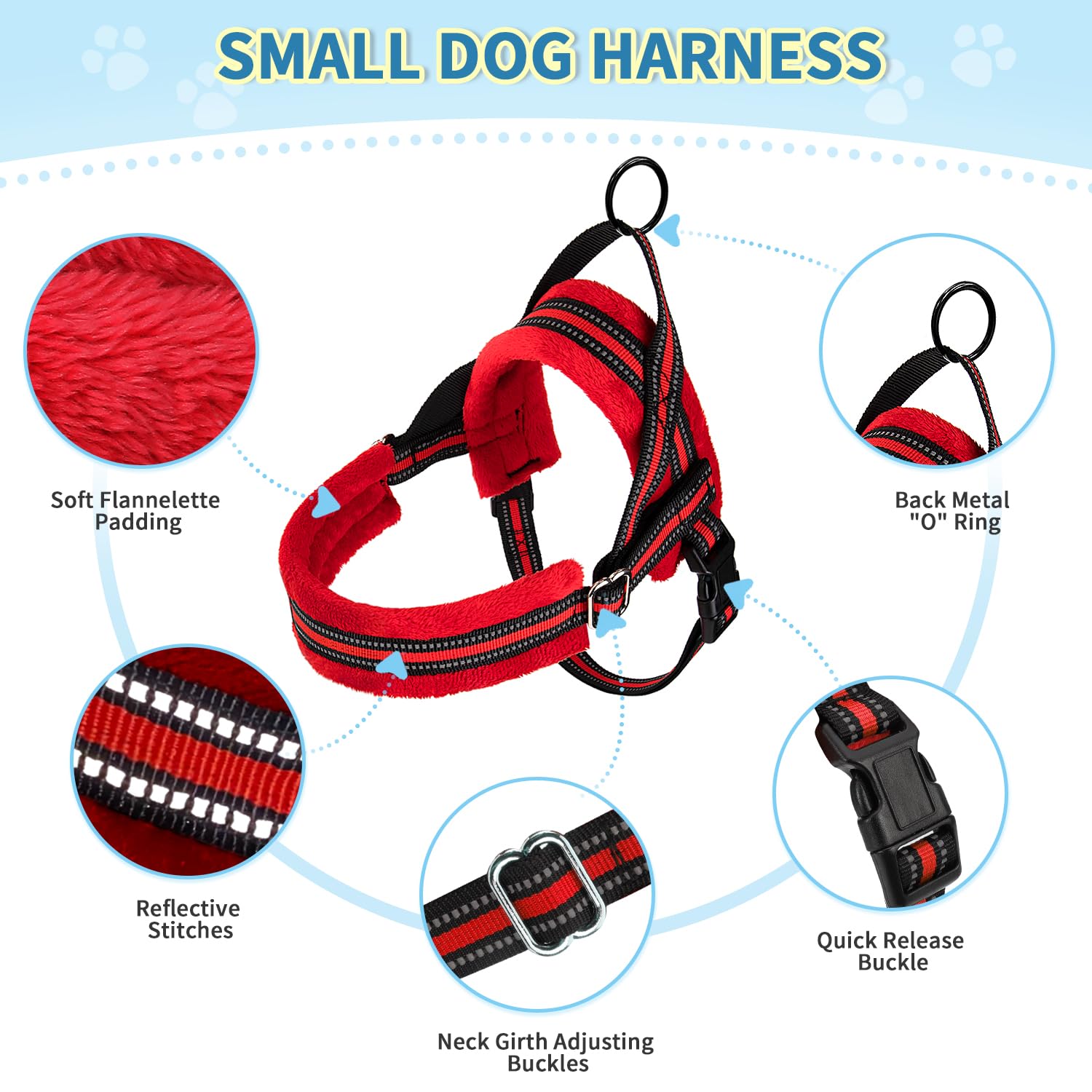 Slowton No Pull Small Dog Harness And Leash Set, Puppy Soft Vest Harness Neck & Chest Adjustable, Reflective Lightweight Harness & Anti-Twist Pet Lead Combo For Small Medium Dogs (Red, Xs)