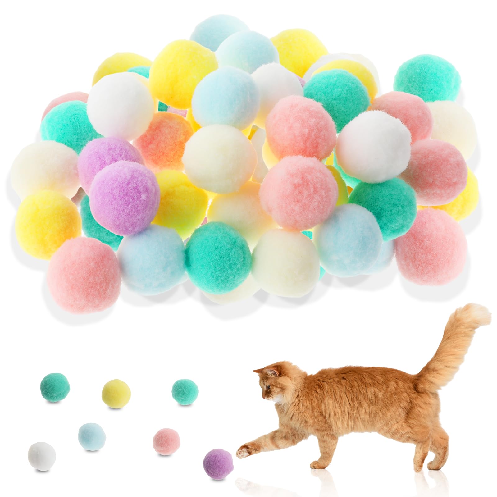 Yuanchu 30Pcs Cat Pom Pom Ball Toy, Soft Plush Interactive Cat Balls 3Cm/1.18In Kitten Toy For Training And Play For Indoor Pet 