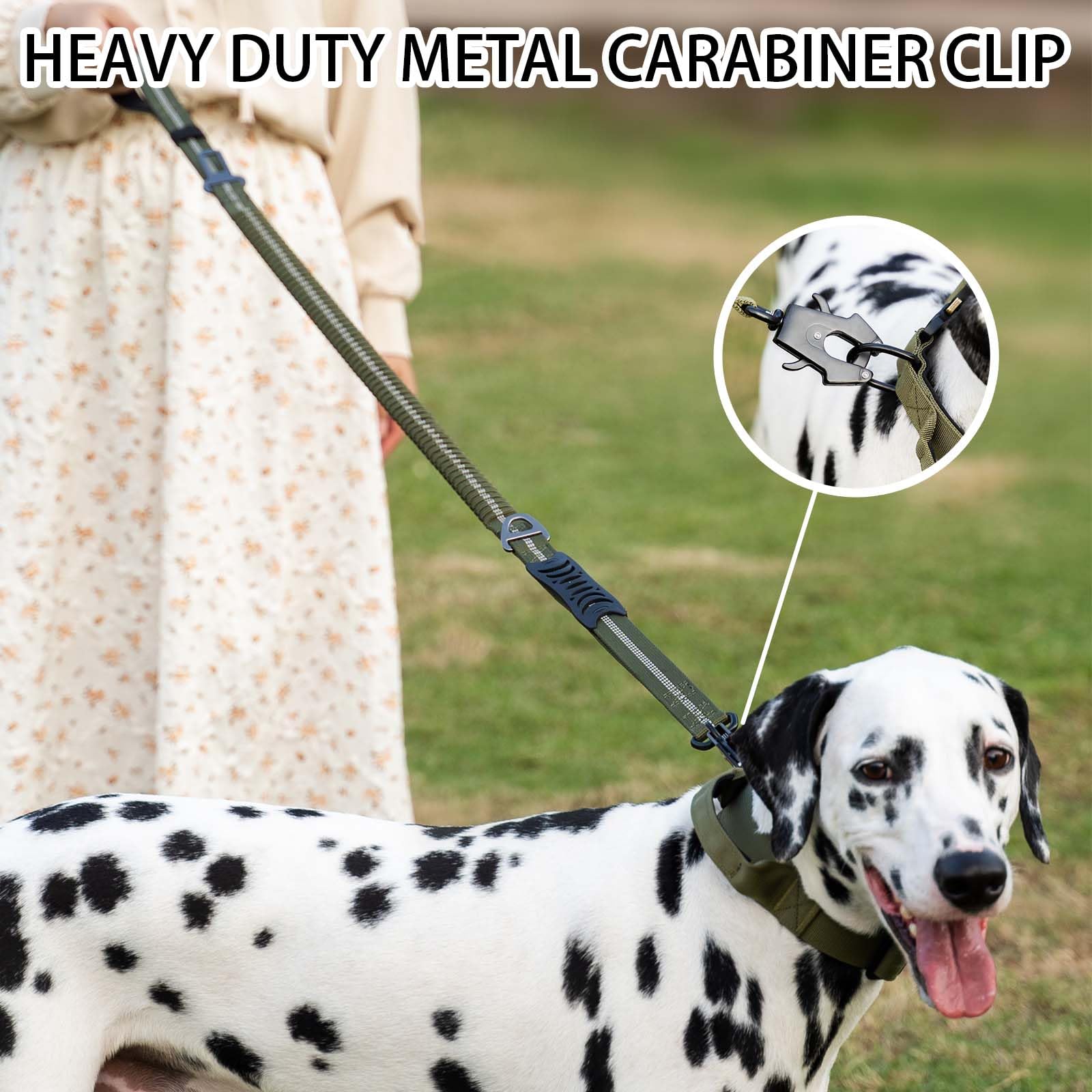 aiRuidog Heavy Duty Tactical Bungee Dog Leash, 4-6FT Shock Absorbing Tactical Dog Leash with 2 Padded Handles, Metal Carabiner C
