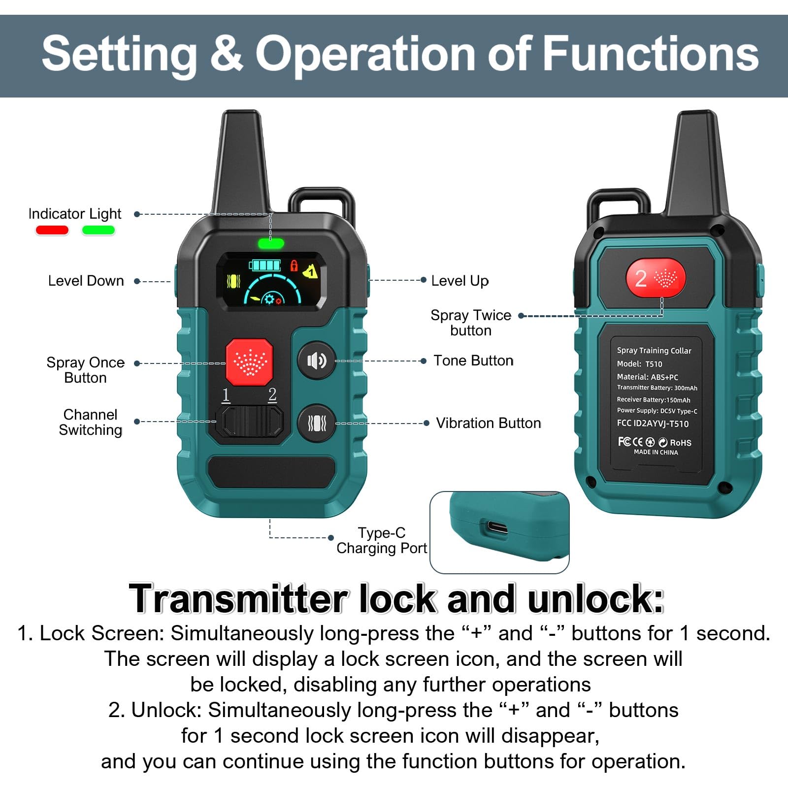 Citronella Training Collar For Dog [2* Bark Collar & 1*Spray Refill] With Beep/Vibration/Spray 4 Mode & 6 Adjustable Sensitiviti