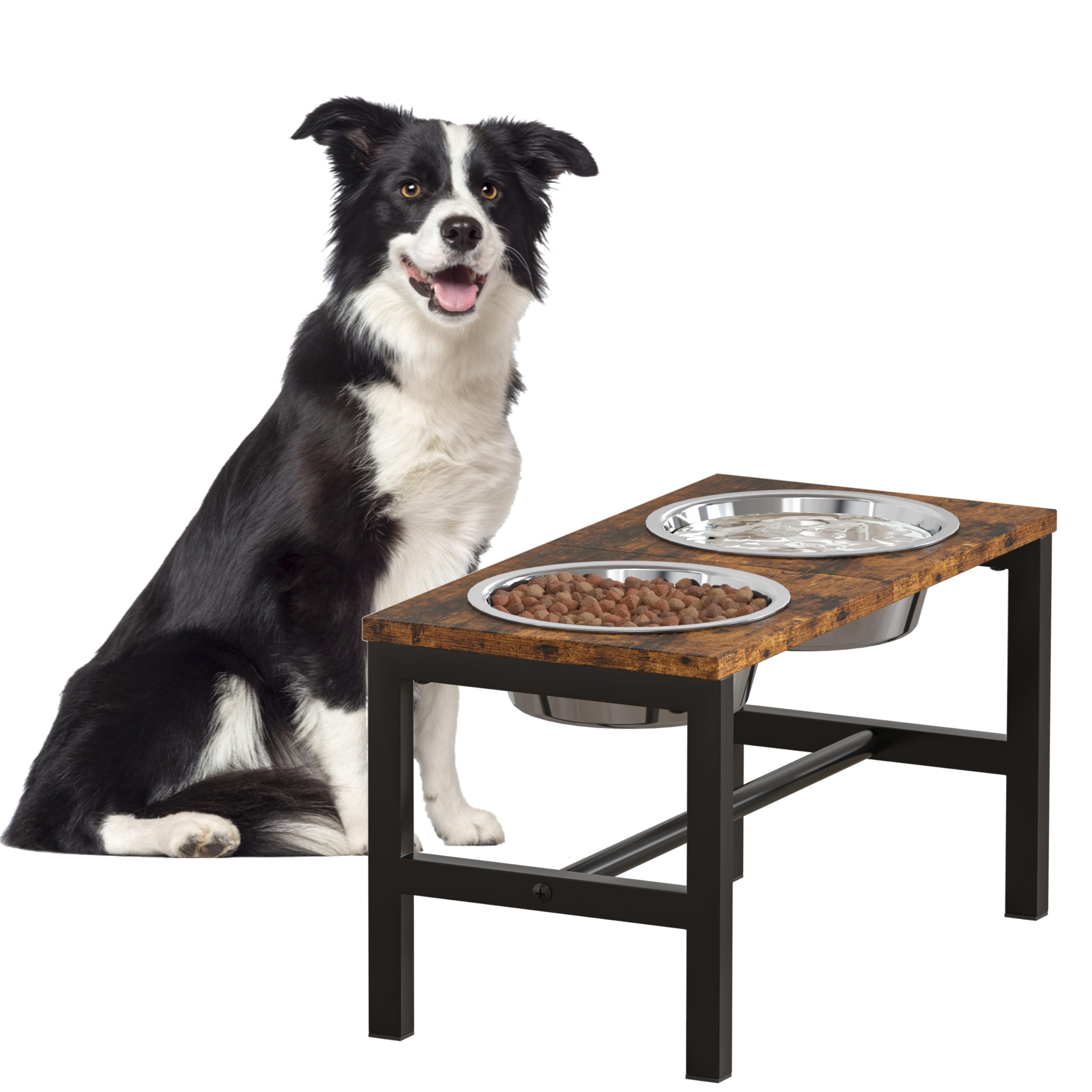 Piskyet Large Elevated Dog Bowls, Metal Raised Dog Bowl Stand with 304 Stainless Steel Bowls (7.5 Cups - 55oz), Non-Slip Tall St