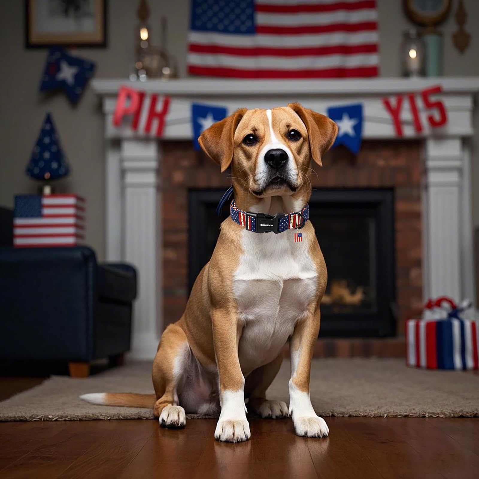 Dogwong American Flag Dog Collar, Patriotic Independence Day Dog Collar Durable Soft Fabric Pet Dog Collars Us Flag Boy Puppy Ne