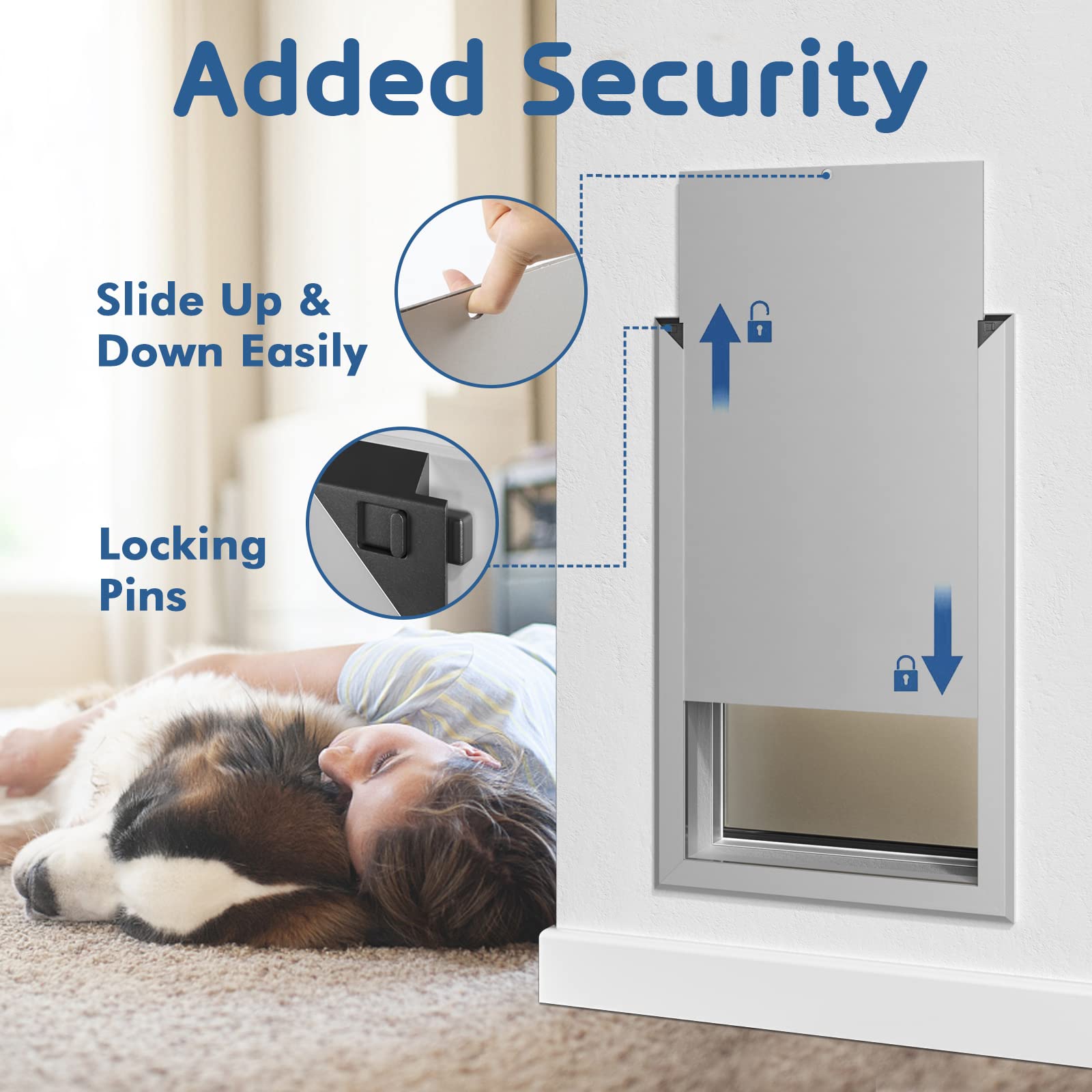 Dog Door Aluminum Pet Door With Large Flap 11' X 16', Petouch Doggie Door Designed With Automatic Closing Magnetic Flap, Telescoping Tunnel & Lockable Sliding Panel For Extreme Weather, Large