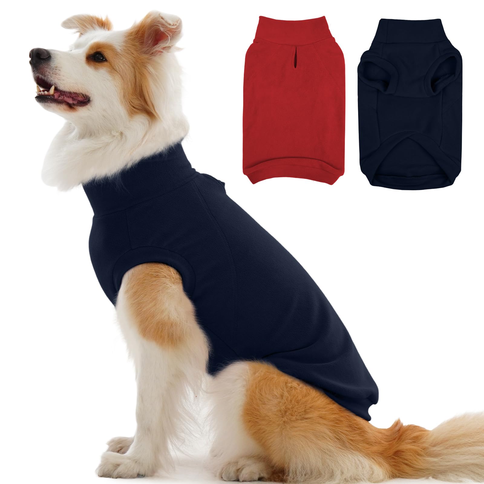 IECOii 2 Pack Dog Fleece Sweater, Warm & Soft, Stretchy & Cozy Large Pets Coats for Boy Girl with Leash Hole, Dogs Sweaters for 