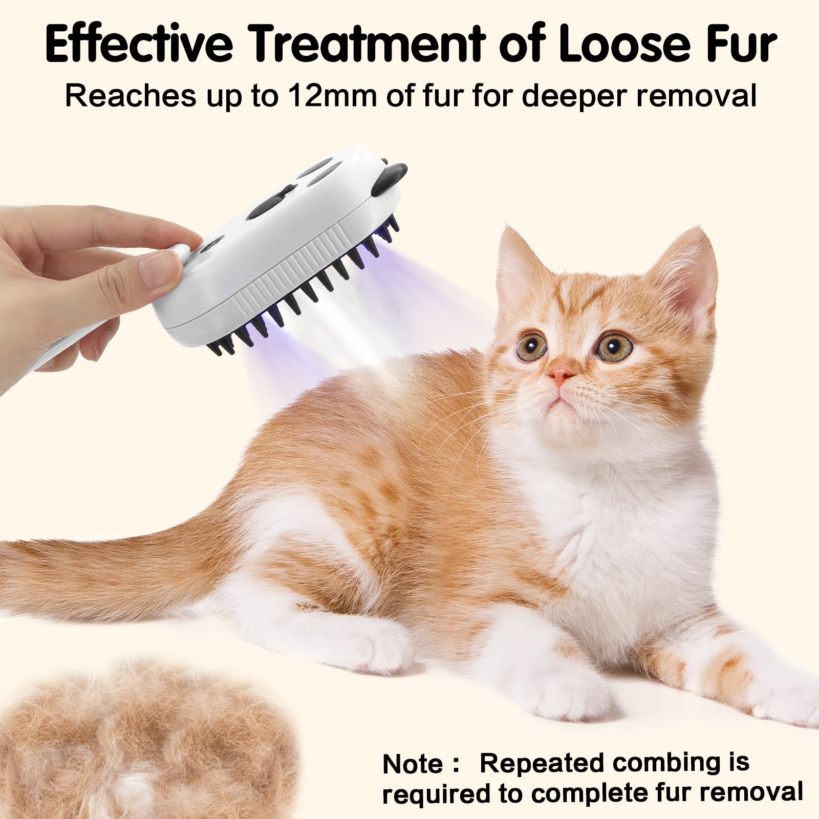 Cat Steam Brush For Shedding, 4 In 1 Water Cat Brushes For Indoor Cats Hair Brush With Spray & Uv Light, Steam Brush For Cat & D