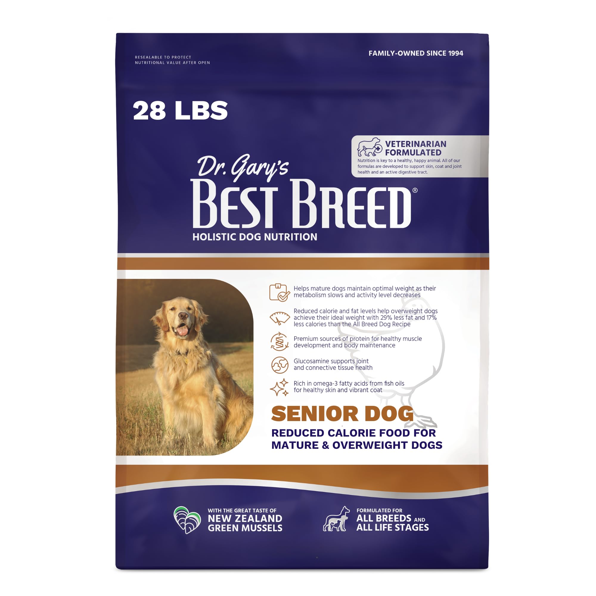 Best Breed Dr. Garys Senior Dog Recipe, Reduced Calorie Dry Dog Food for Senior & Overweight Dogs, All Breeds, 28 lb. Bag
