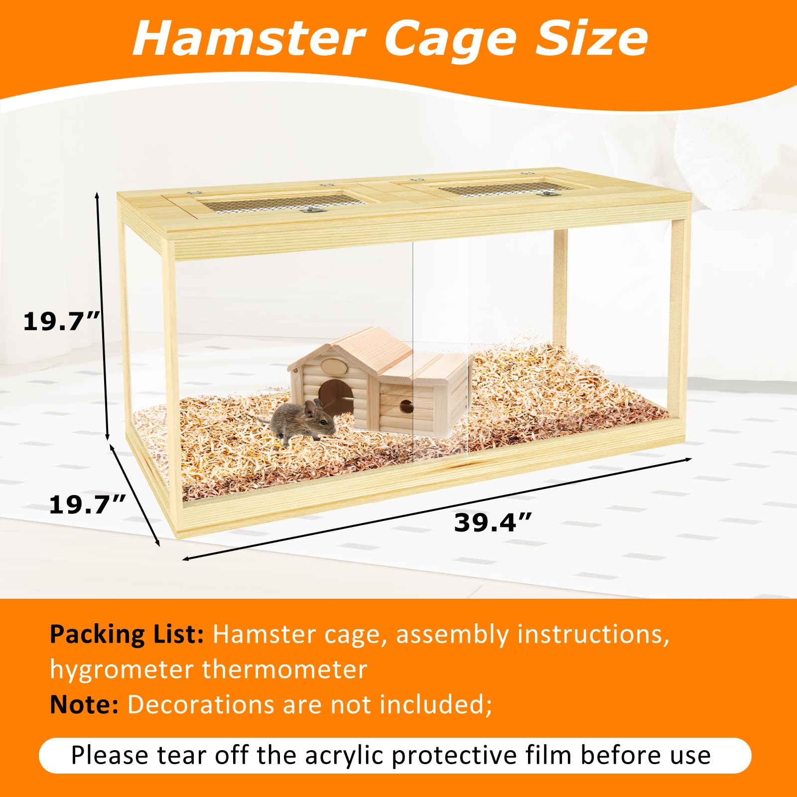 Large Hamster Cage 40, Lockable Sliding Door Gerbil Cage, Dwarf Hamster Cage With Metal Mesh Roof, Mice And Rat Habitat, Chewp