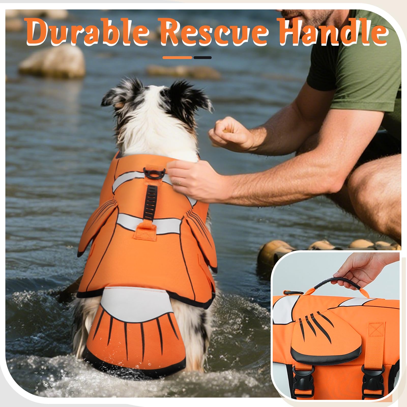 Dentrun Dog Life Jacket For Small & Medium Dogs, Ripstop Adjustable Swim Vest With Rescue Handle, High Visibility Safety Flotati