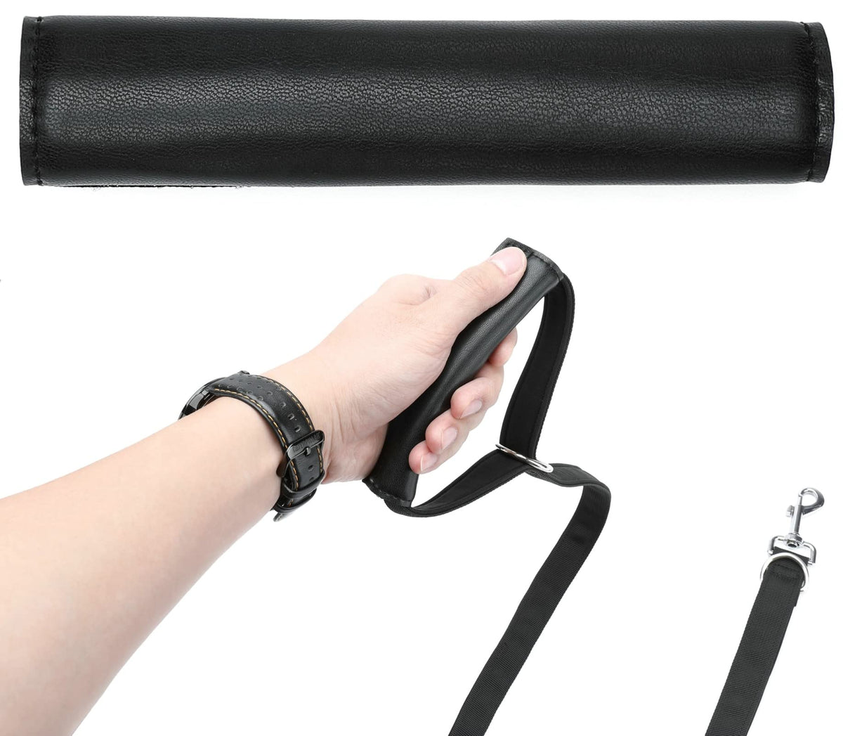 Deyace Dog Leash Grip Handle Sleeve Dog Leash Wrap Leather And Soft Neoprene Ensure Comfortable Grip Black