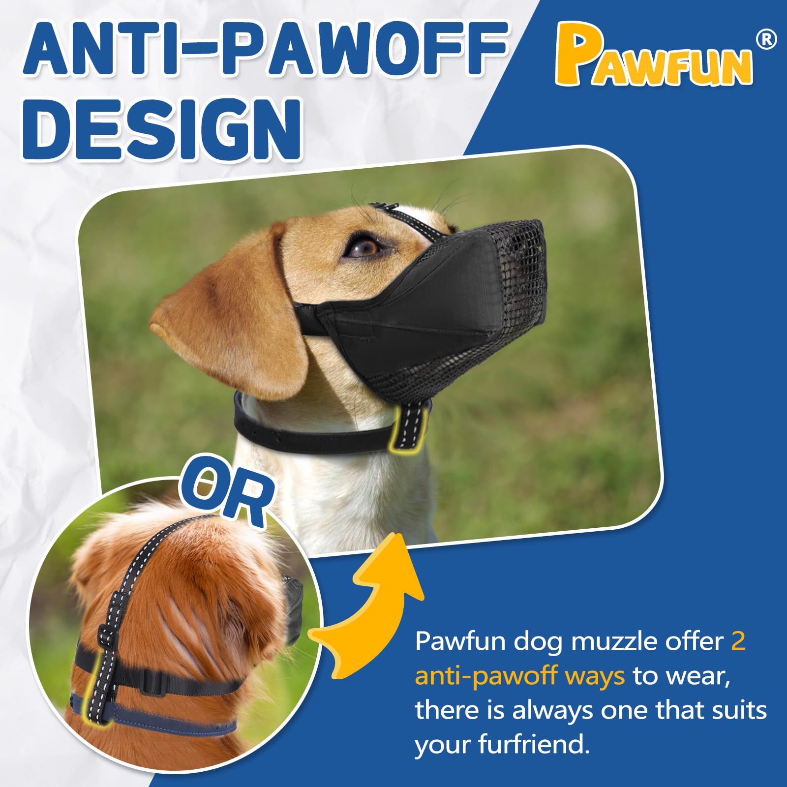 Pawfun Dog Muzzle, Soft Mesh No Barking Pet Muzzles For Small Medium Large Sized Dogs, Breathable Drinkable Dog Mouth Guard Adju