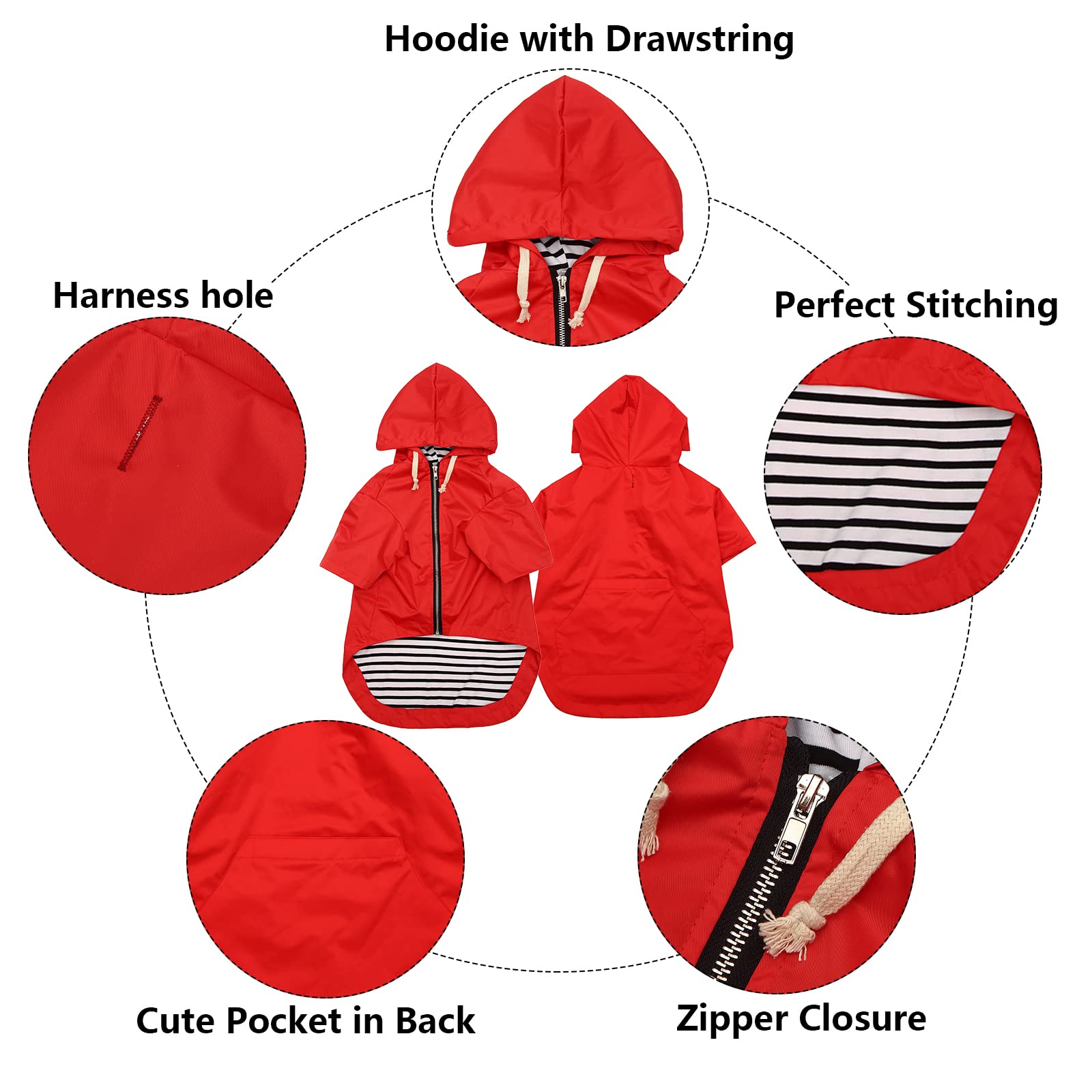Dog Raincoat Rain Jacket Raincoat Dogs Waterproof Small Medium Breeds Zip Closure Storage Pocket Harness Hole Red Xs