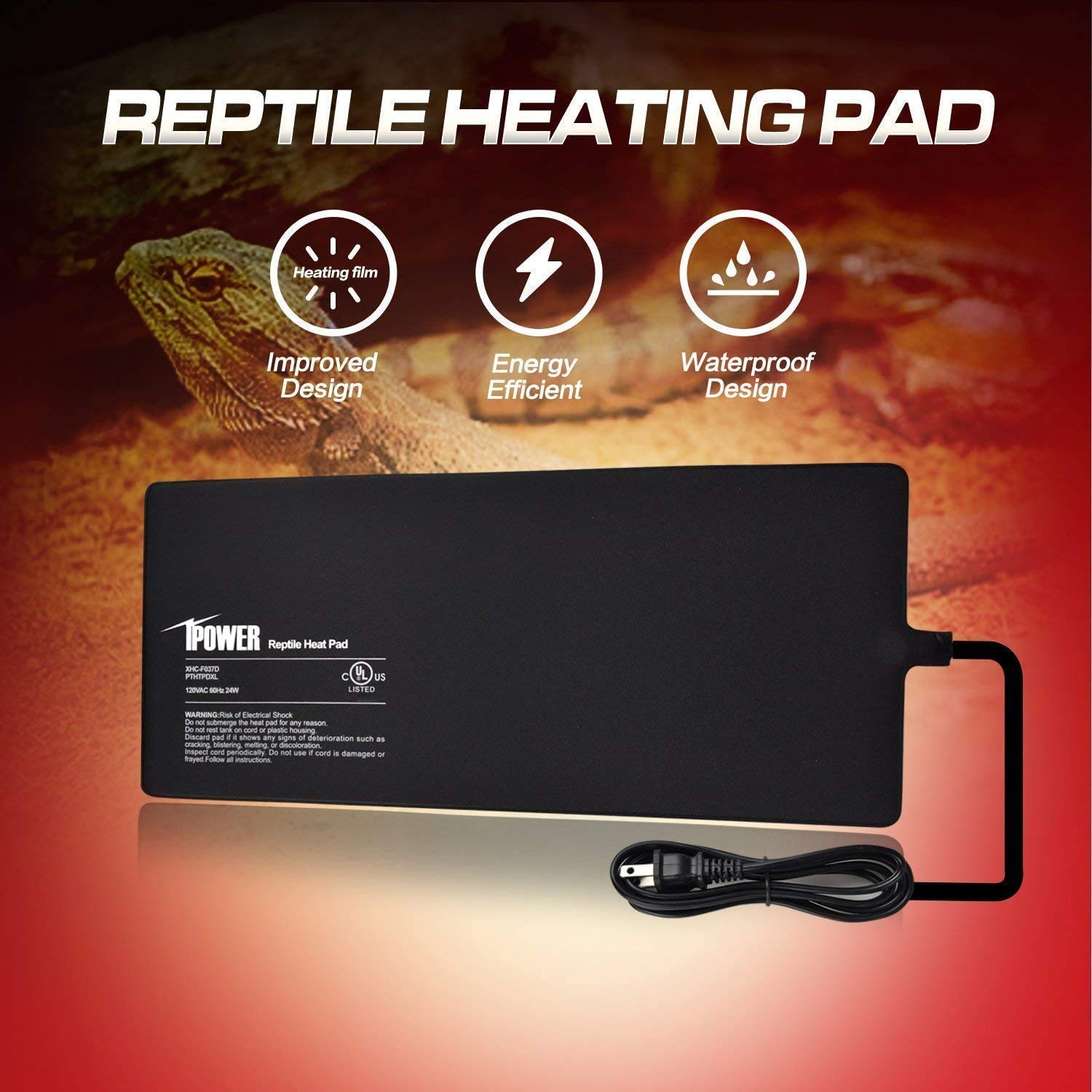 Ipower Pthtpdctrlv2Htpdxl 8''X18'' Reptile Heating Pad Under Tank Terrarium Heat Mat With Digital Thermostat Temperature Control