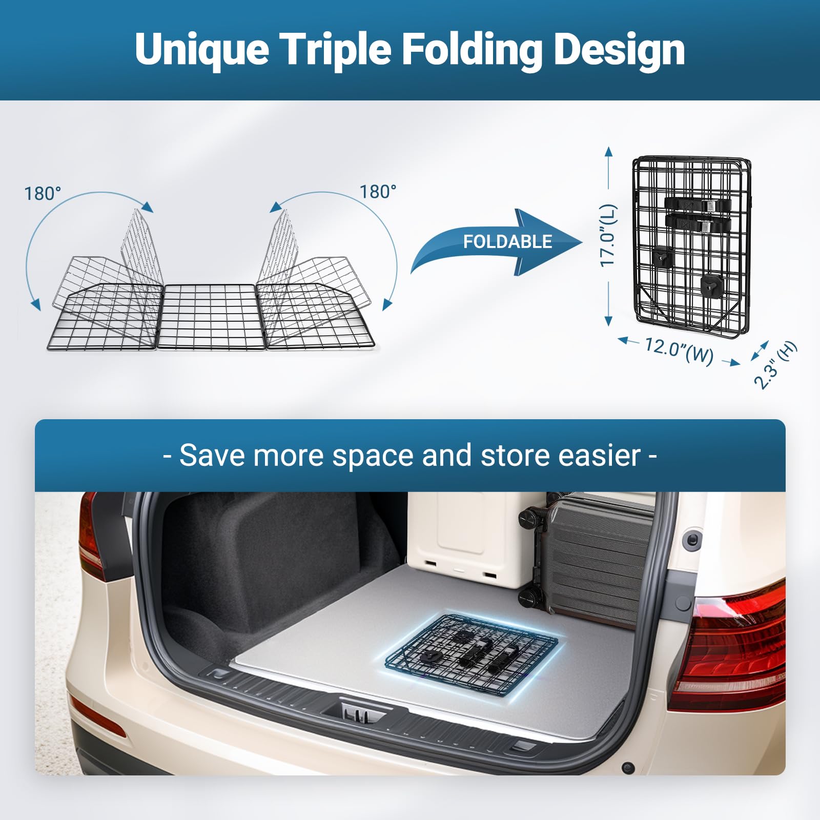 rabbitgoo Dog Car Barrier for SUVs, Adjustable Large Pet Gate, Universal-Fit Divider Cargo Net, Heavy-Duty Wire Mesh Dog Barrier