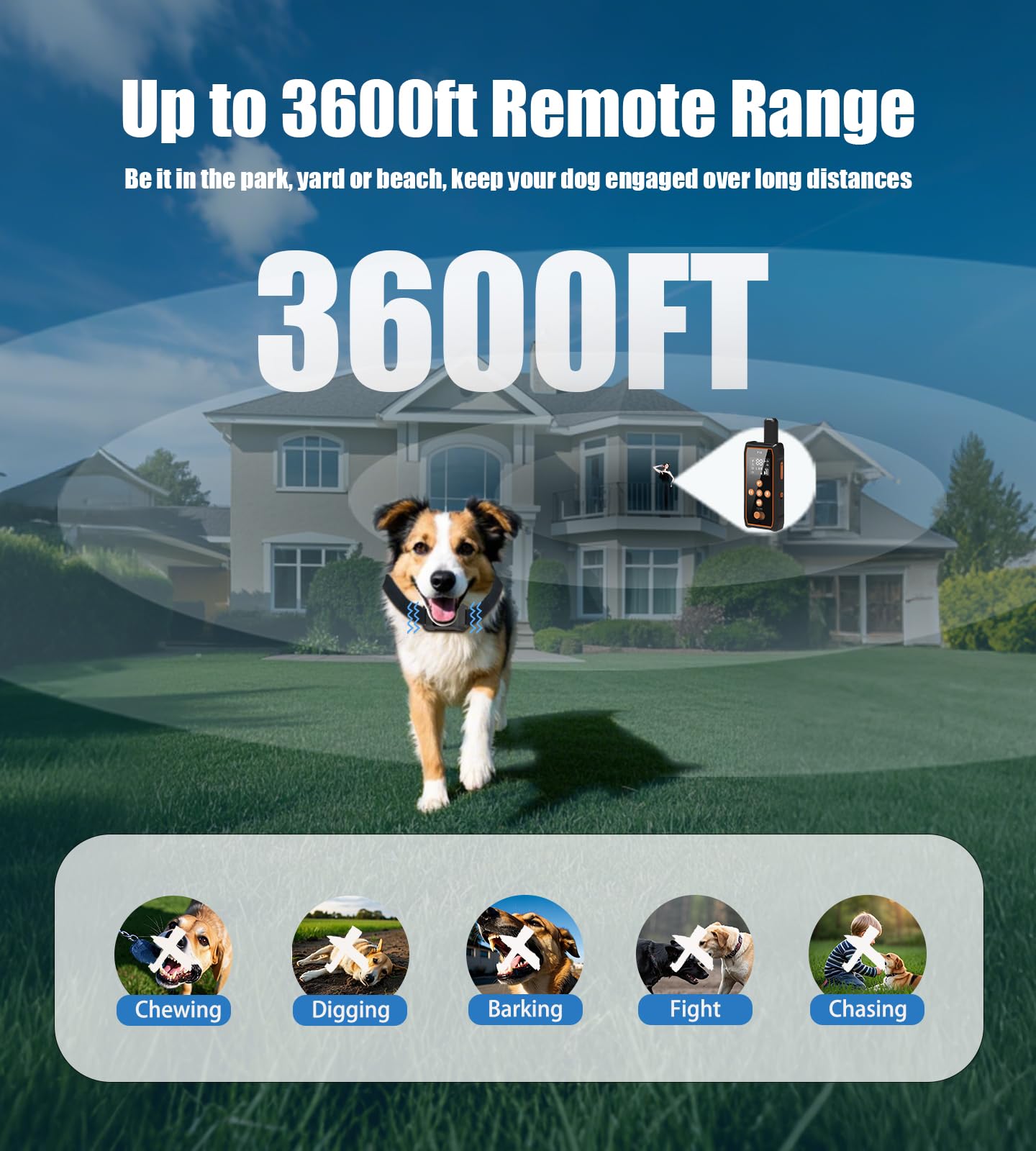 Dog Training Collar 3600FT with Night Light, Dog Shock Collar with Remote Control, E Collar with Adjustable Pitch Beep,Vibration
