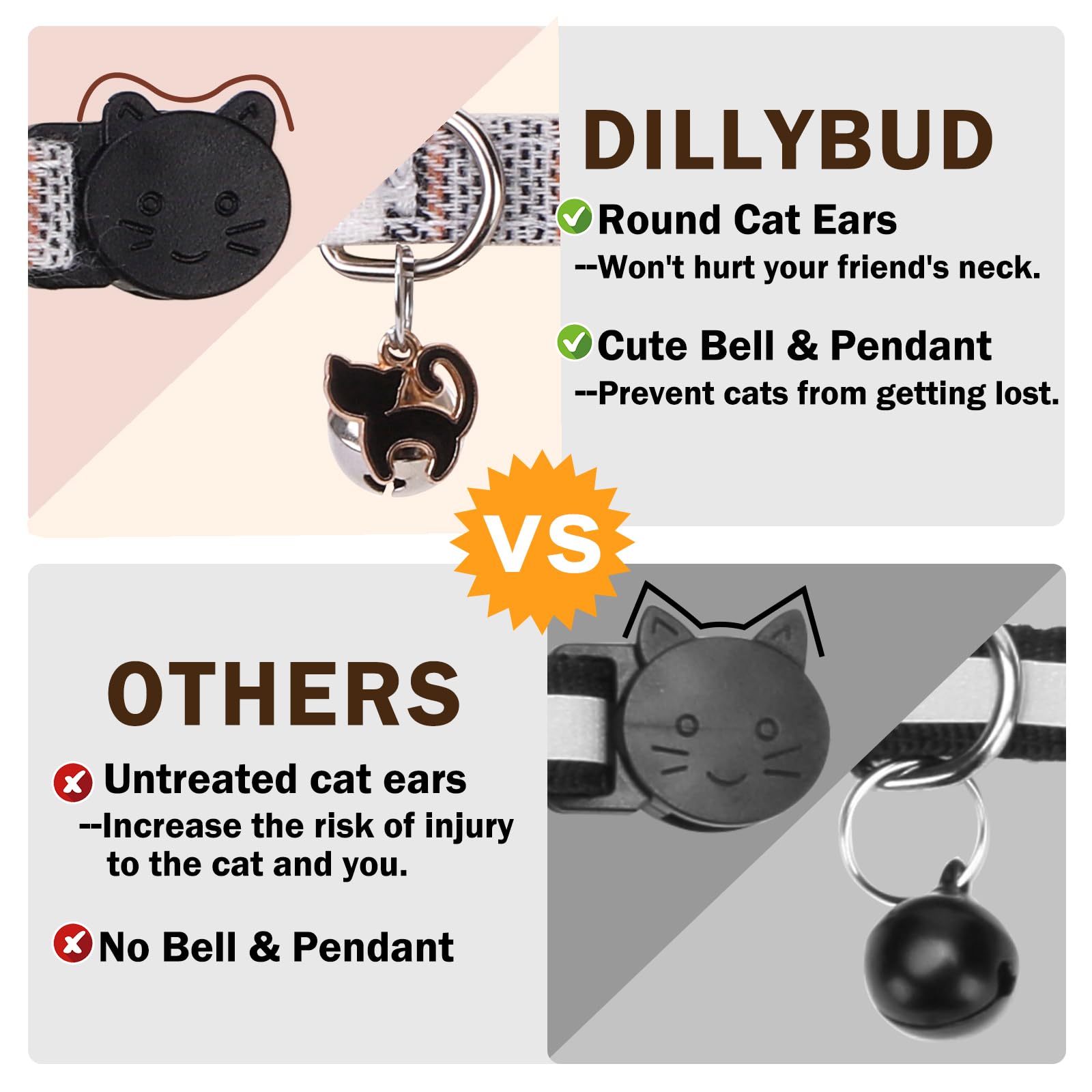 Dillybud Cat Collar Breakaway With Bells, Pink Cat Bowtie Collar For Girl Cats, Small Cat Collar With Bow For Spring Summer, 2 P