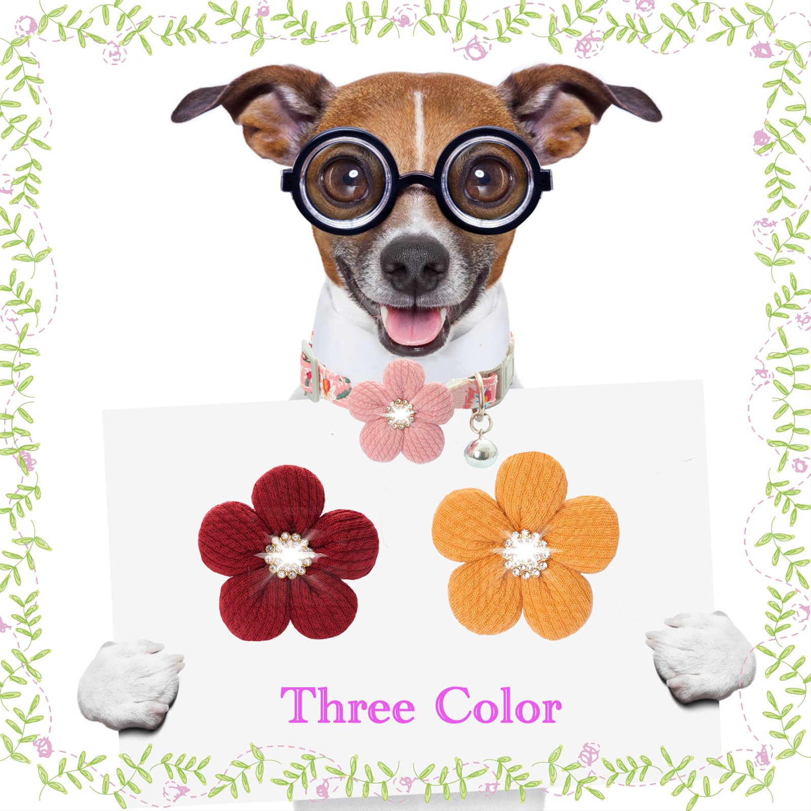 Small Dog Collar With Flower, Puppy Collar For Girl Dog Collars For Small Dogs Cute Dog Collar With Bell, Adjustable Length (Red