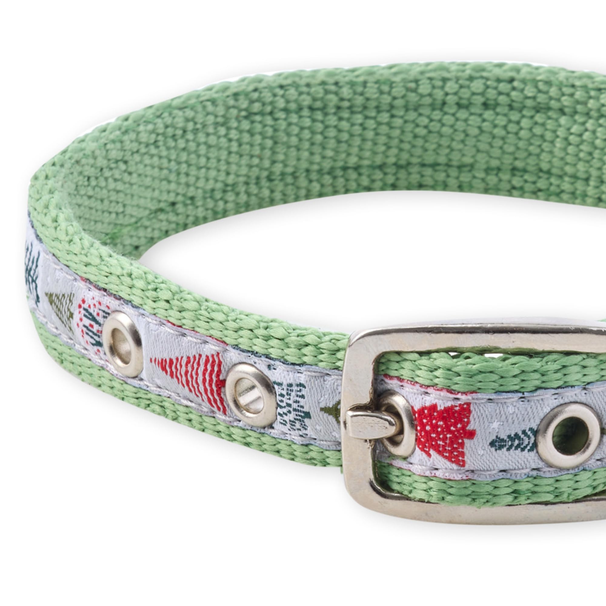 Pet Passion Adjustable Recycled Ribbon Dog Collar For All Pet Breeds, Piney Holiday, Medium