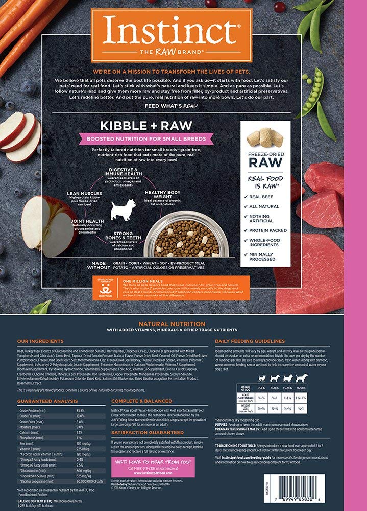 Instinct Raw Boost Small Breed, Natural Dry Dog Food with Freeze Dried Pieces, High Protein, Grain Free Recipe - Real Beef, 10 l