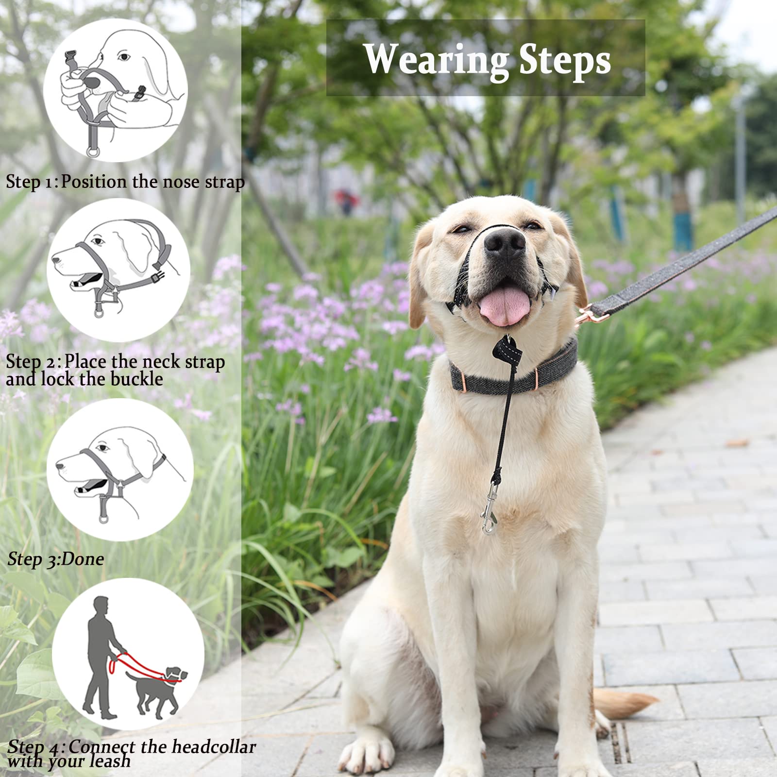 Barkless Dog Head Collar, No Pull Head Halter With Soft Padding, Reflective Soft Padded Snout Harness For Large Dogs, Labrador, Golden Retrievers, German Shepherd