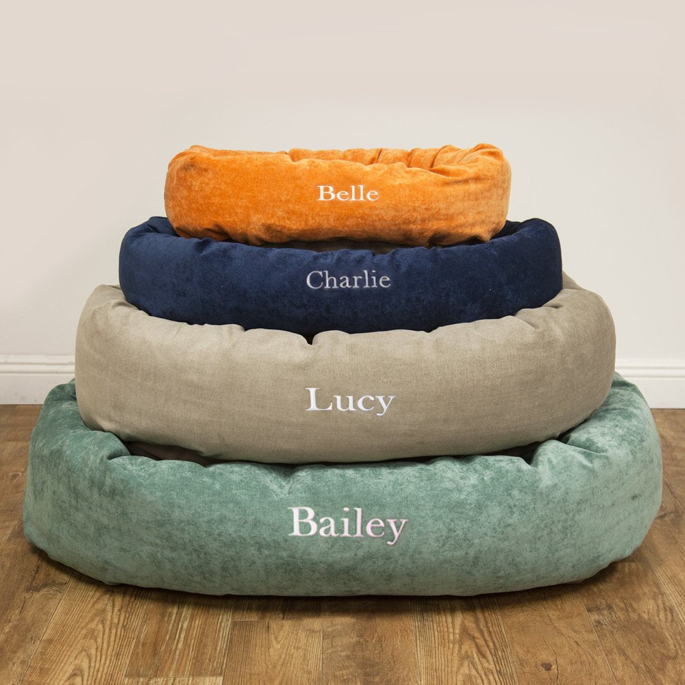 Majestic Pet Personalized Villa Shredded Memory Foam Mix Calming Washable Cozy Soft Round Donut Dog Bed, 52 Inch, Vintage