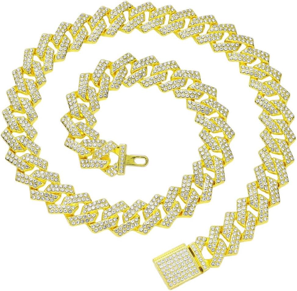 Pimaodog Chain Collar For Small Dogs, Diamond Necklace Rhinestone Bling Glitter Metal Choke Cuban Link Dog Collar, Crystal Colla