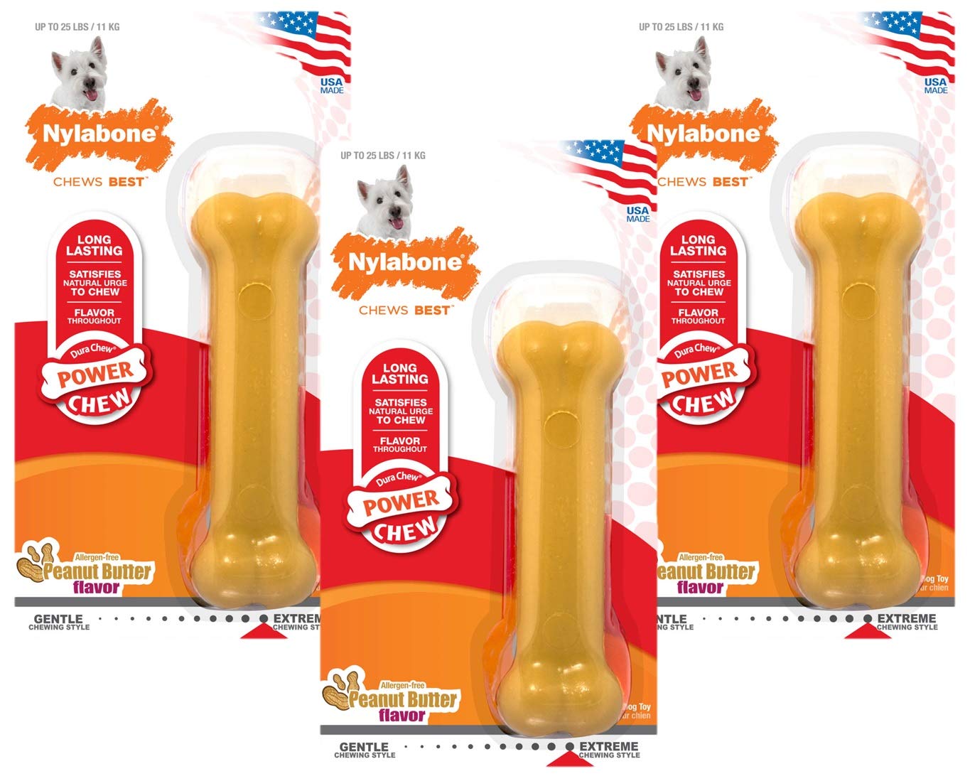 Nylabone Dura Chew Dog Chew Bones (Peanut Butter, 3-Bones)