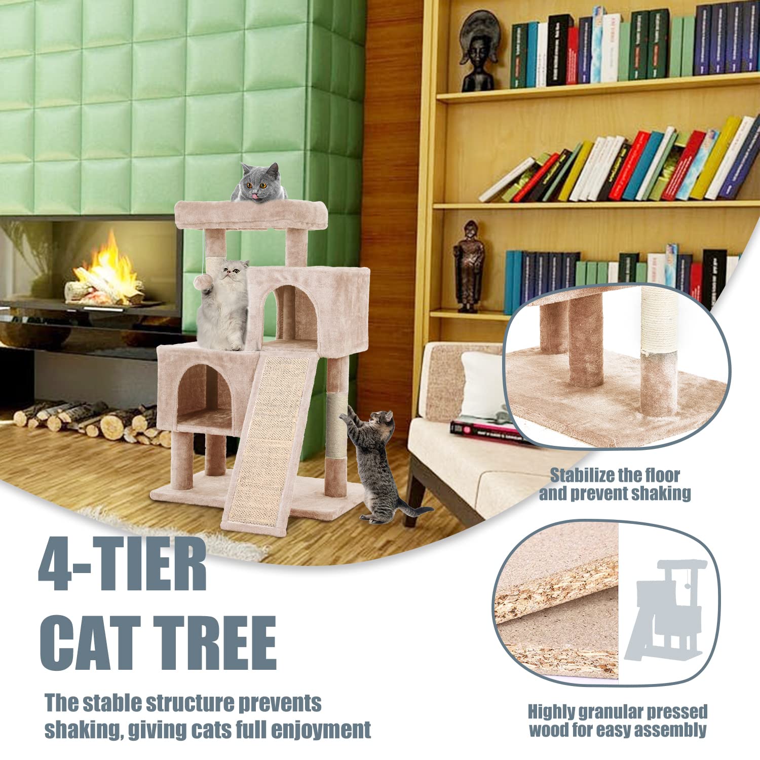 Cat Tree For Indoor Cats, 36In Cat Tower Multi-Level Cat Condo With Sisal Scratching, Scratching Board, Dangling Ball, Extra Lar