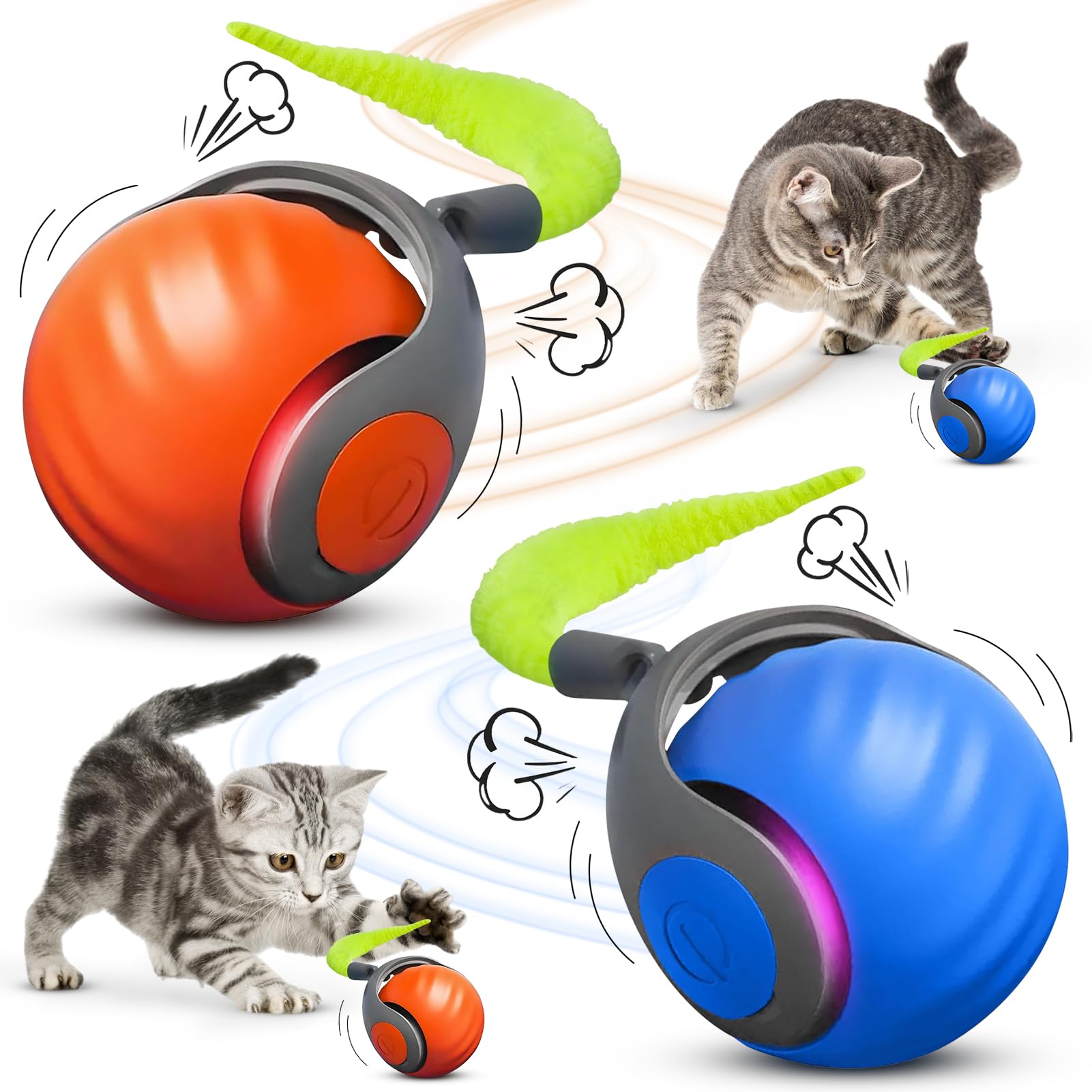 Wjqyfjjs 2Pcs Speedy Cat Toy, 2025 New Generation Interactive Toys For Indoor Cats, Smart Toys Ball, Two Speed Adjustment, Autom