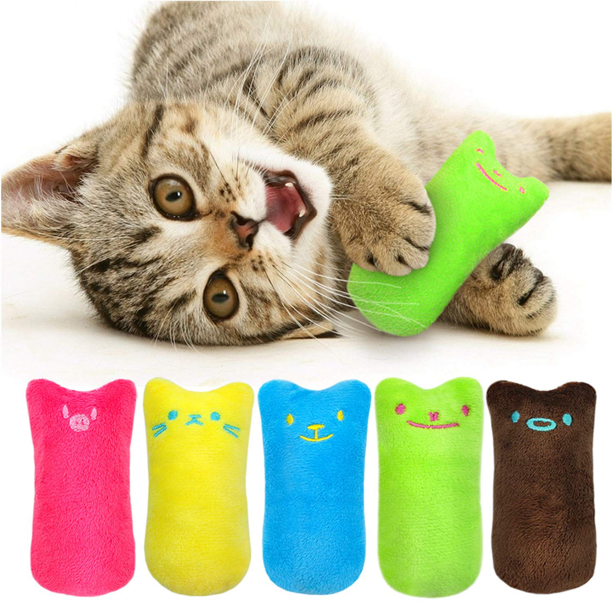 Legendog 5Pcs Bite Resistant Catnip Toys For Cats,Catnip Filled Cartoon Mice Cat Teething Chew Toy (Multicolored)