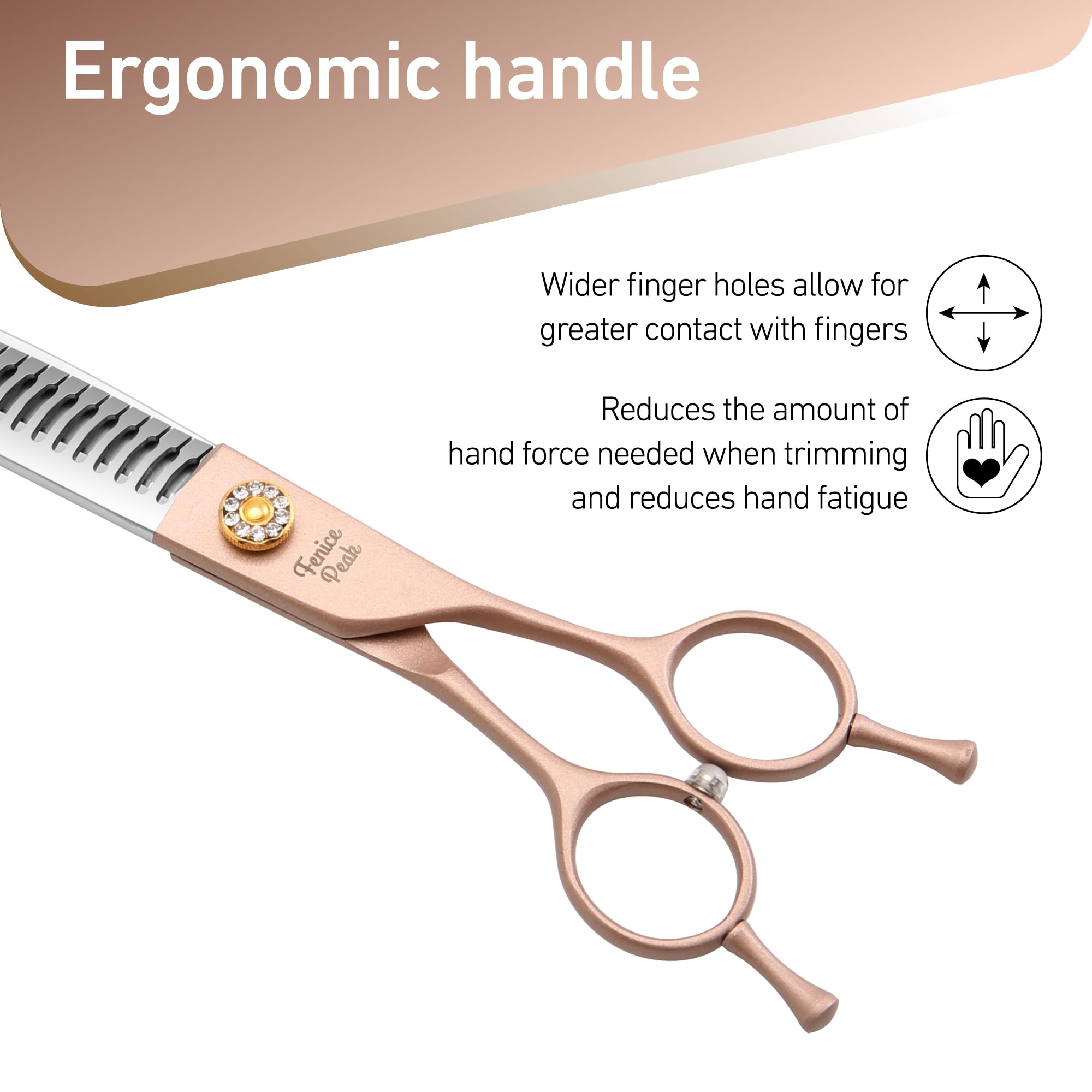 Fenice Peak Professional Curved Chunker Dog Grooming Scissors 8.0'' Rose Gold Thinning Shears Extremely Sharp Blades 440C Stainl
