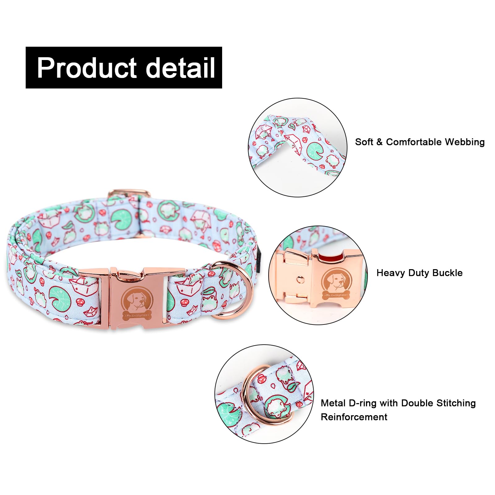 Mr. Chubbyface Spring Summer Dog Collar, Cute Frog Lotus Leaf Dog Collars, Durable Female Male Pet Collars For Small Medium Larg