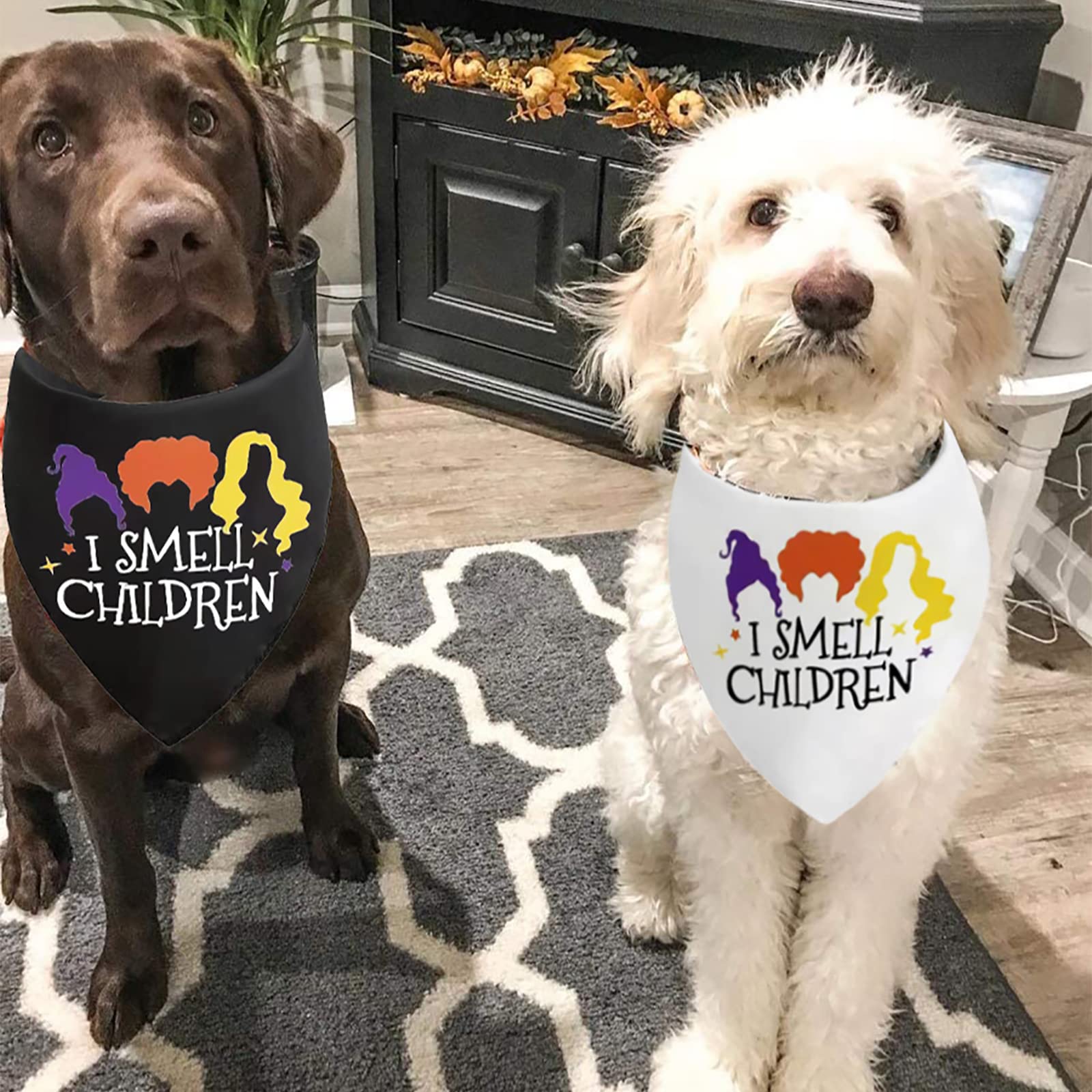 Halloween Hocus Pocus Dog Bandanas - I Smell Children Witch Dog Scarf - 2 Pcs Adjustable Sanderson Sisters Holiday Party Triangle Reversible Pet Bandanas For Small Medium Large Dogs