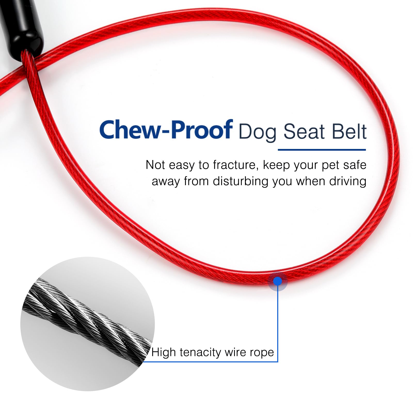 Pawaboo Dogseatbelt, Chew-Proof Leash Extender, Coated Steel Rope Restraint Car Safety Seat Belt Clip Strap, 360 Rotation Hook H