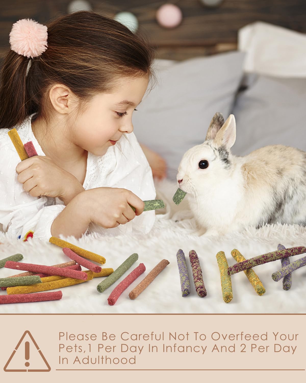 Bissap 72 Pcs Rabbit Chew Sticks, Natural Timothy Hay Pumpkin Sugar Beet Carrot Strawberry Rose Dahlberg Daisy Forget-Me-Not Flo