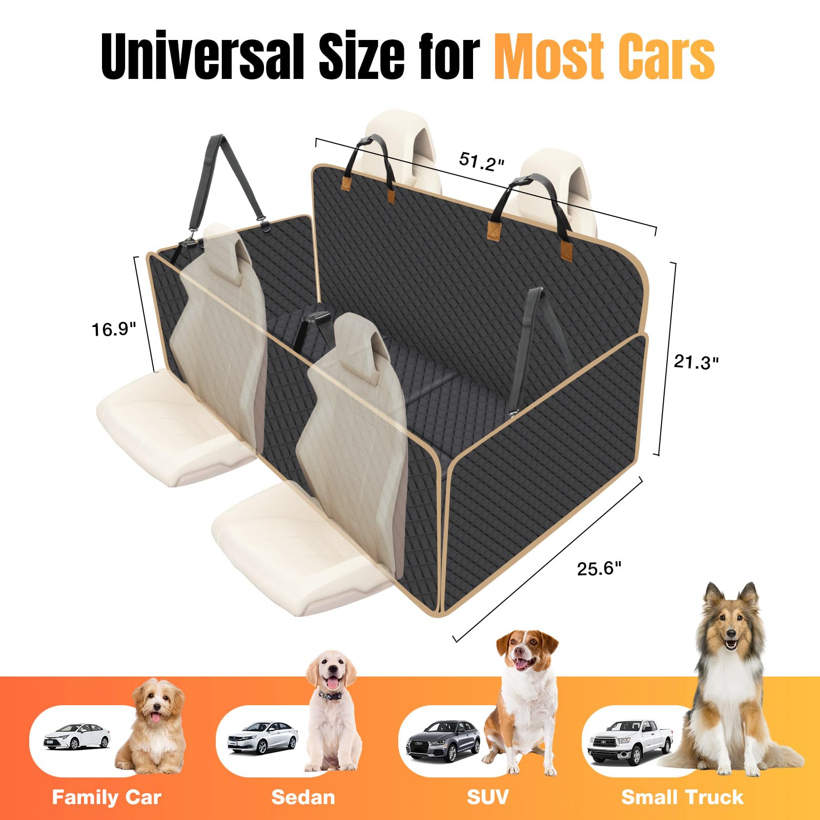 Lekespring Dog Car Seat Cover For Back Seat, Dog Car Bed Cover With Hard Bottom, Backseat Extender Hammock For Mid-Sized Truck/S