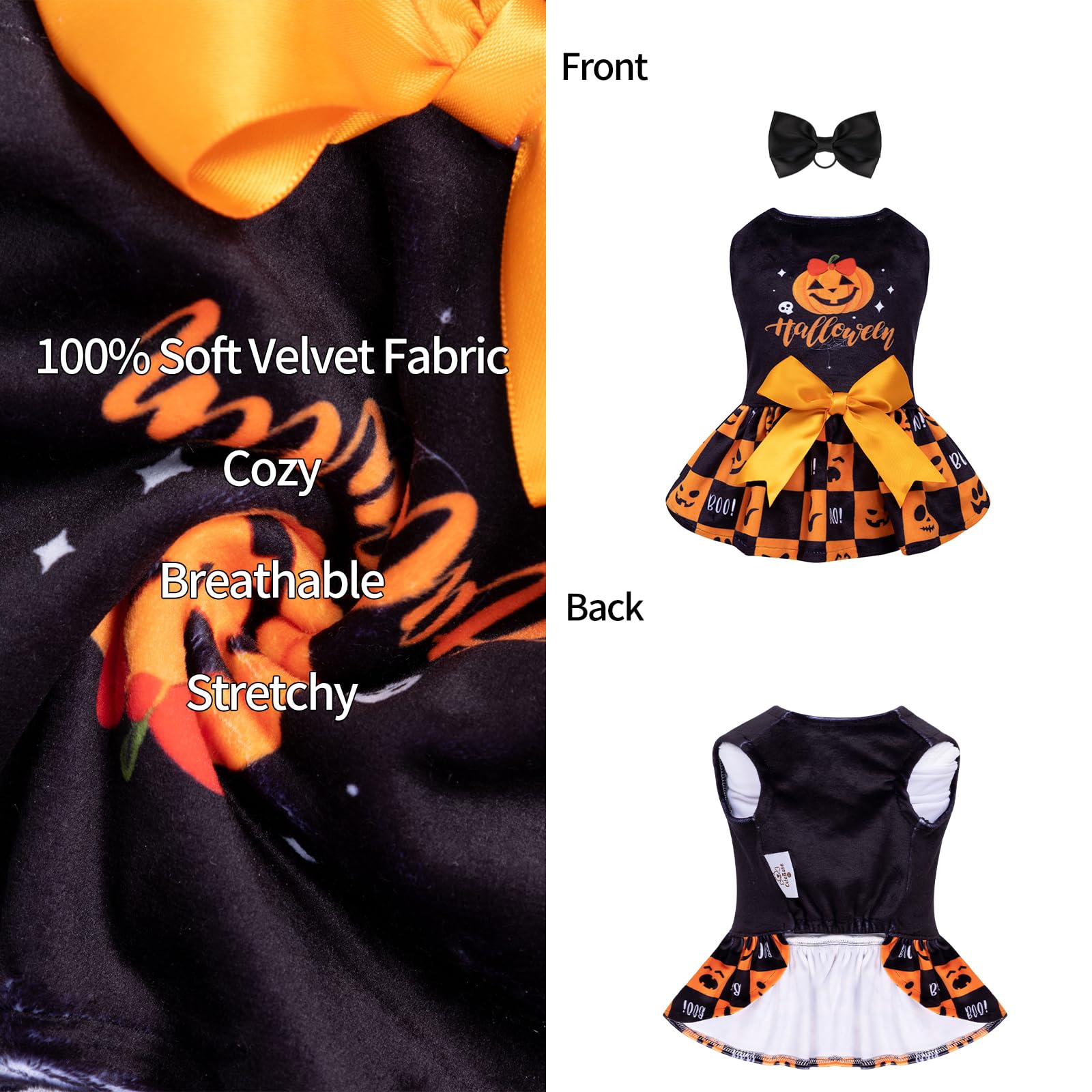 Cutebone Dog Dresses Velvet Holiday Small Dogs Clothes Onesie Pet Apparel Girl Puppy Skirt With Bow Hair Rope Cva24M-D