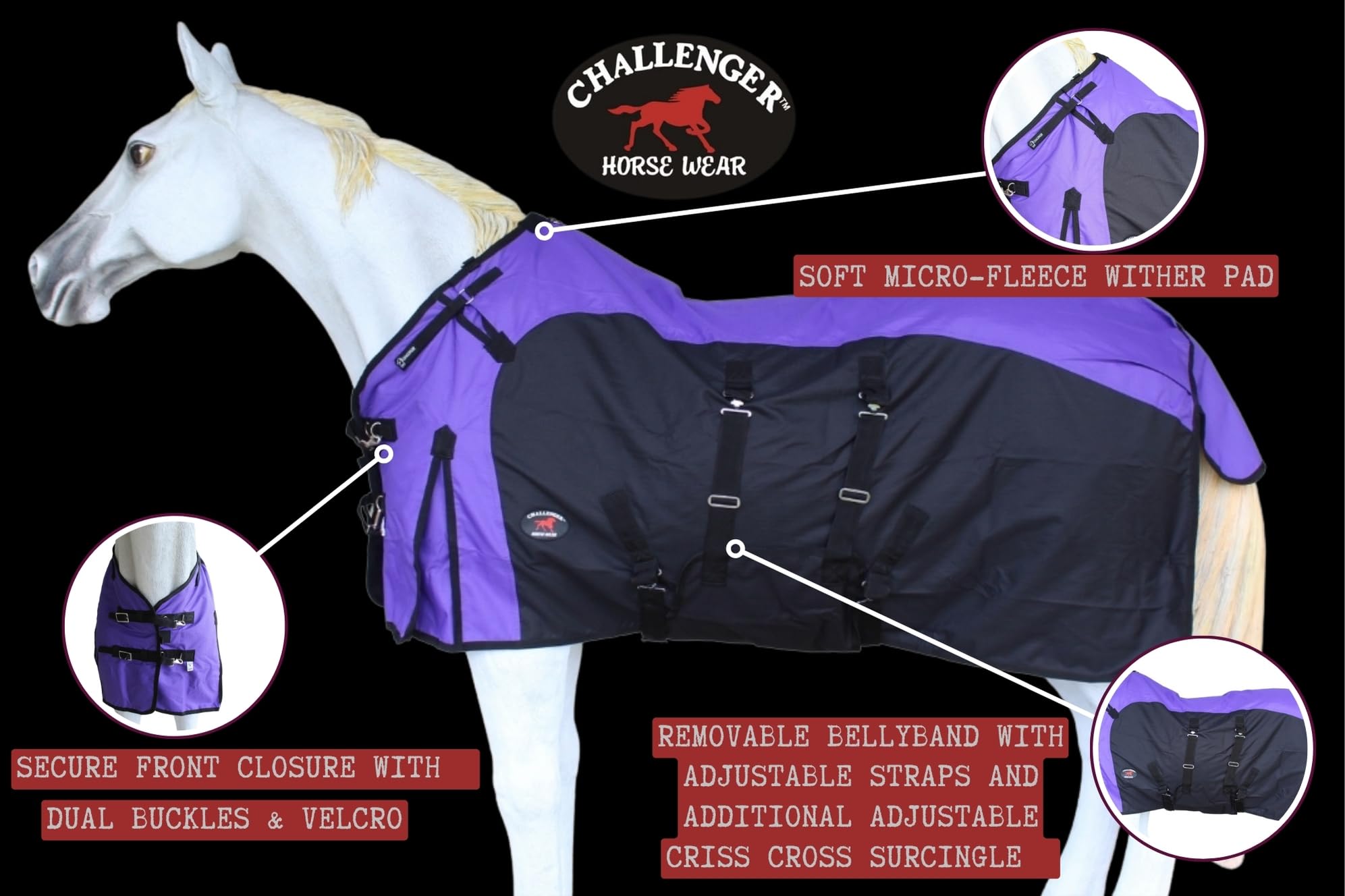 Challenger 70'' 1200D Turnout Waterproof Fleece Lined Medium Winter Blanket Sheet 384Lg