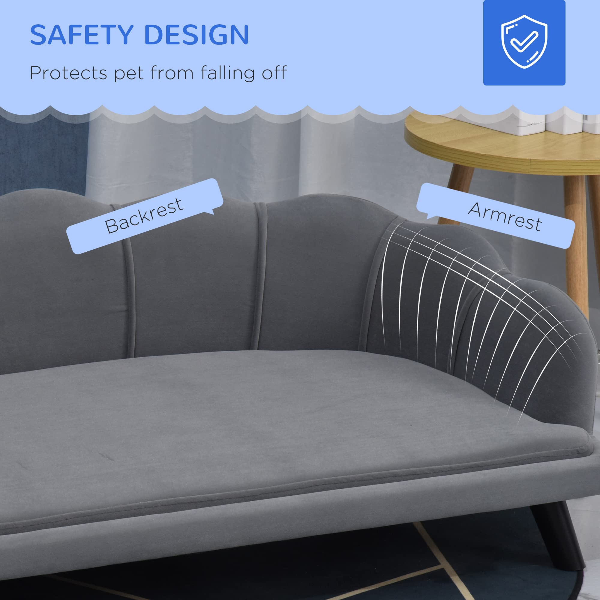 Pawhut Velvet Large Dog Couch With Foam Cushion, Soft And Cute Dog Bed With Pearl Design, Dog Sofa For Big And Medium Dogs, Char