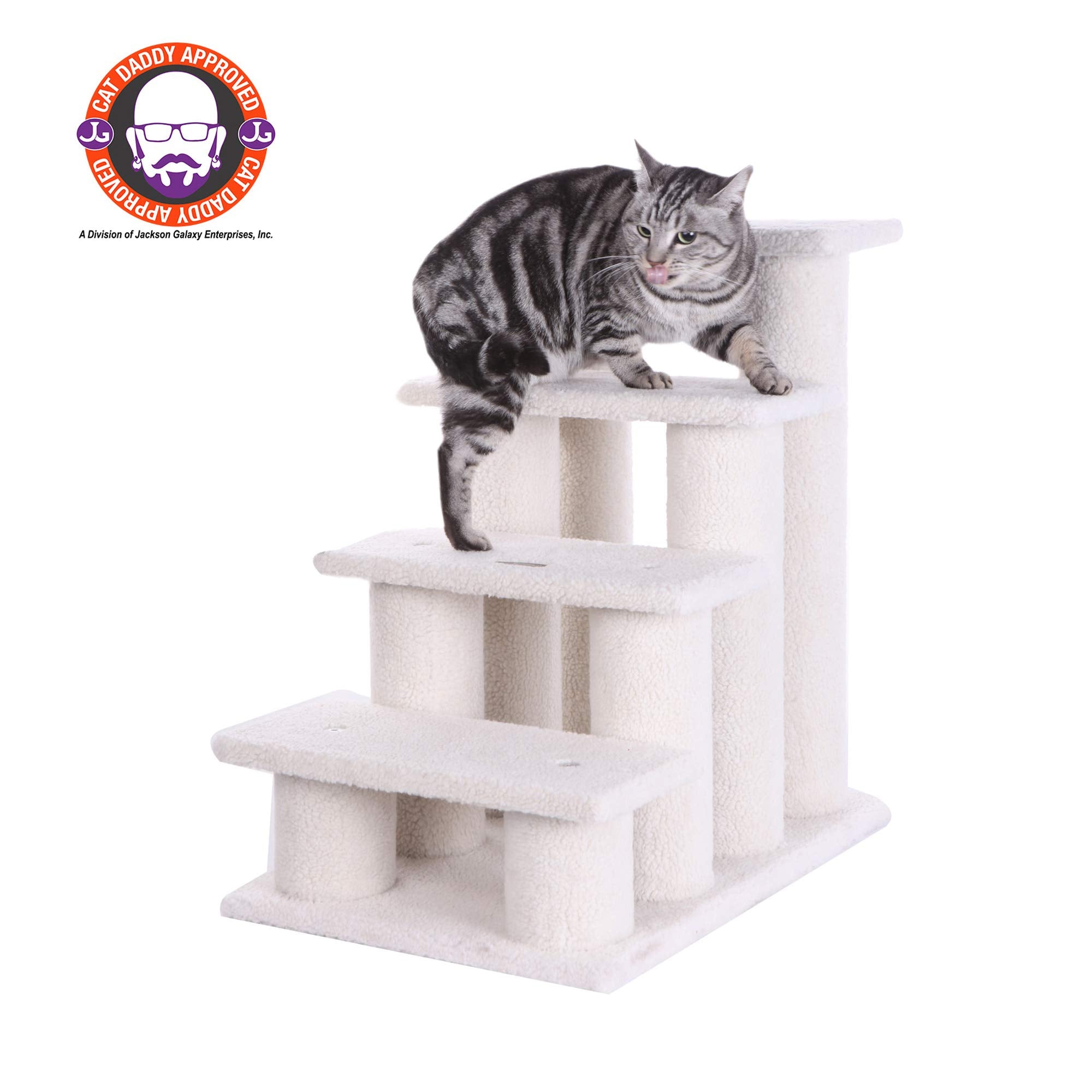 Armarkat 4-Step Pet Steps B4001, Ivory, 17"W x 25"D x 25"H, Faux Fleece & Pressed Wood