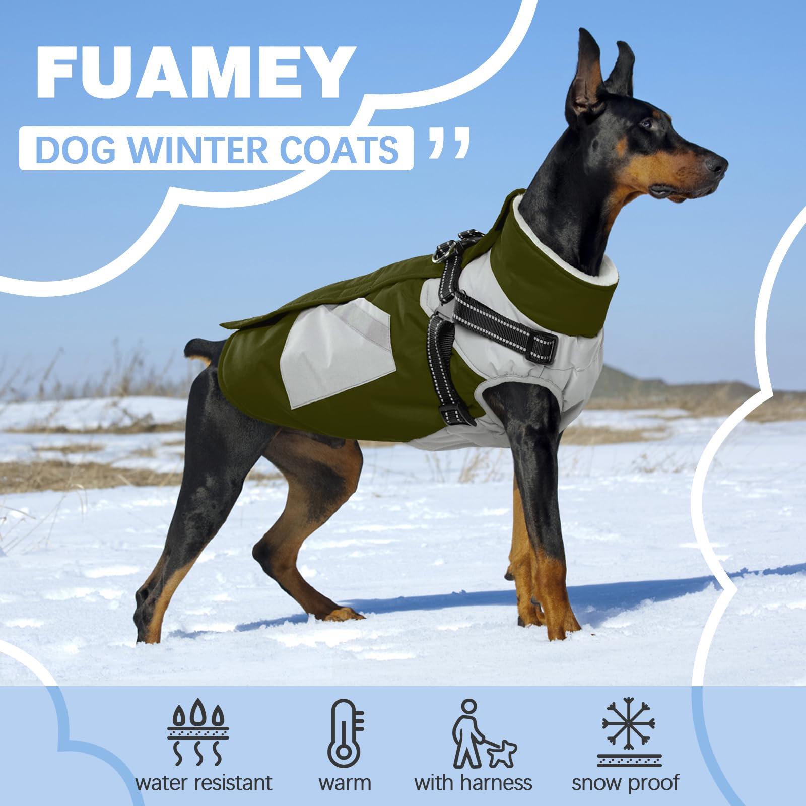 Fuamey Dog Jacket - Waterproof Winter Coat With Zipper - Reflective Vest For Extra Large Dogs - Green Xl