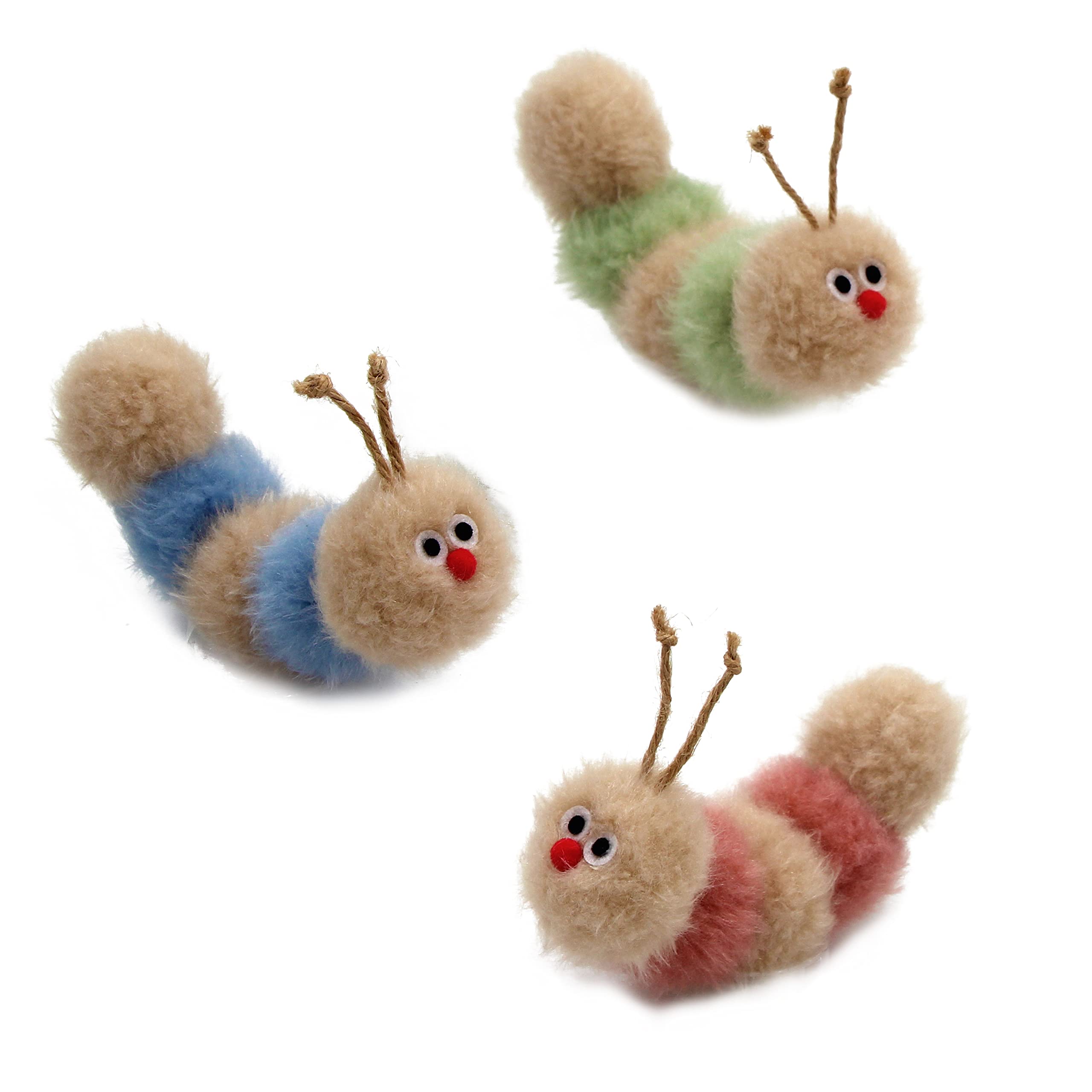 Jumpaws Interactive Natural 3 PK Catnip Toy, with Rattle, Bite Resistant, for All Ages Indoor Cat, Soft Caterpillar Toys, Fluffy